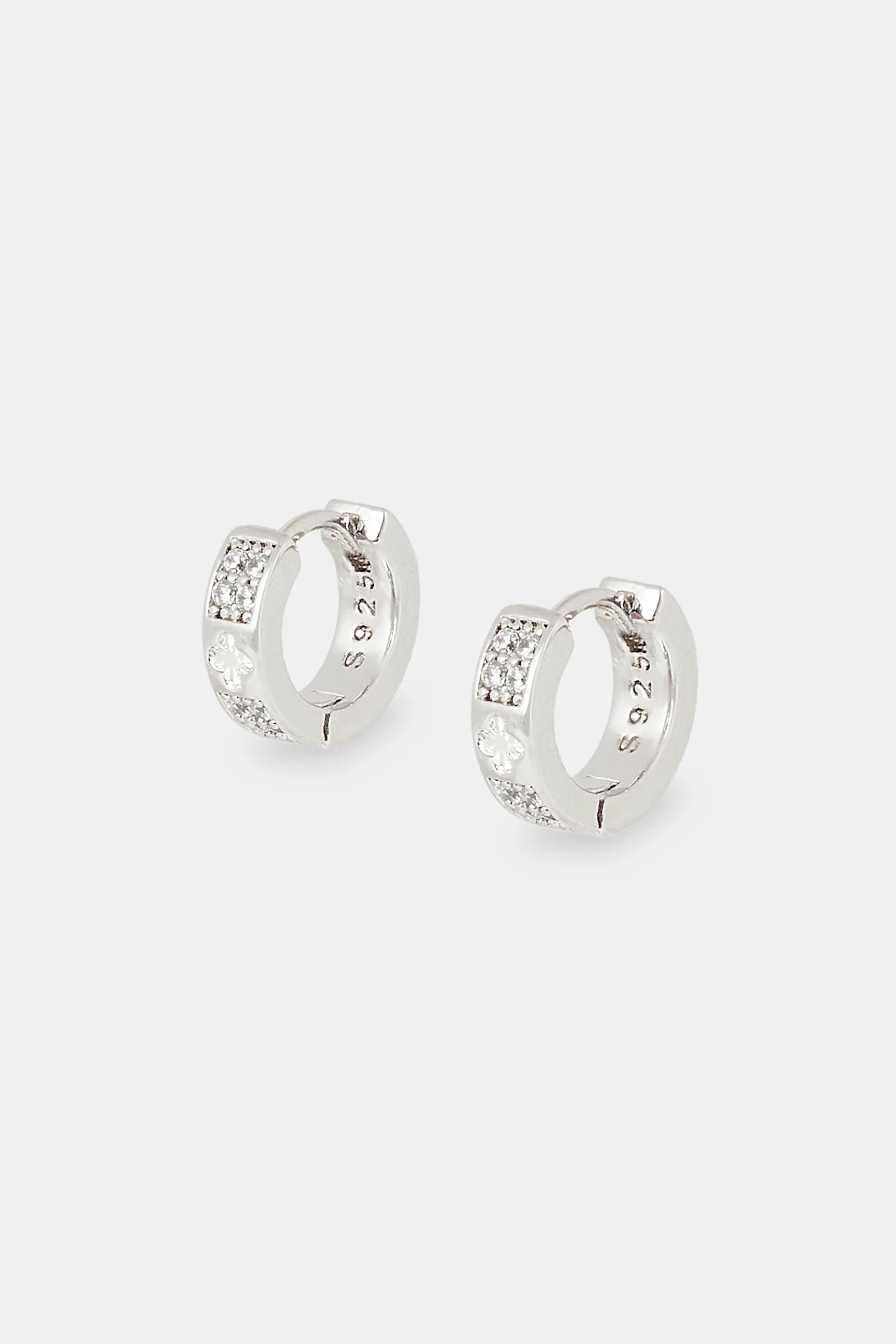 10mm Iced Engraved Pave Huggies - White
