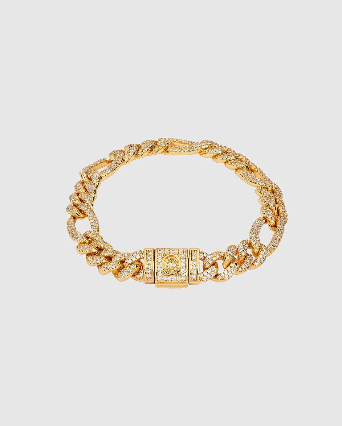 10mm Iced Figaro Bracelet - Gold