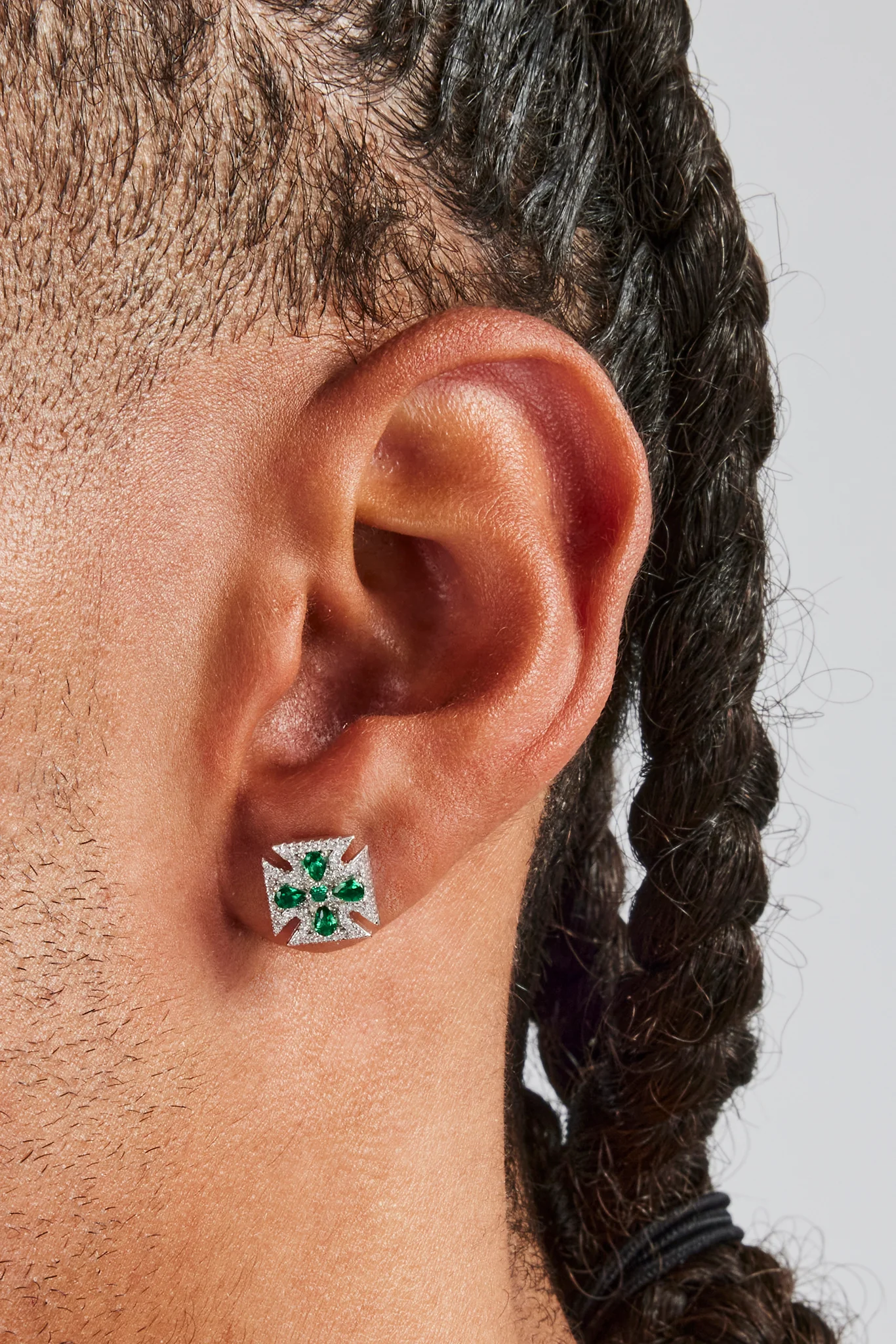 10mm Iced Motif Tear Drop Stud Earring - Green - Image 2