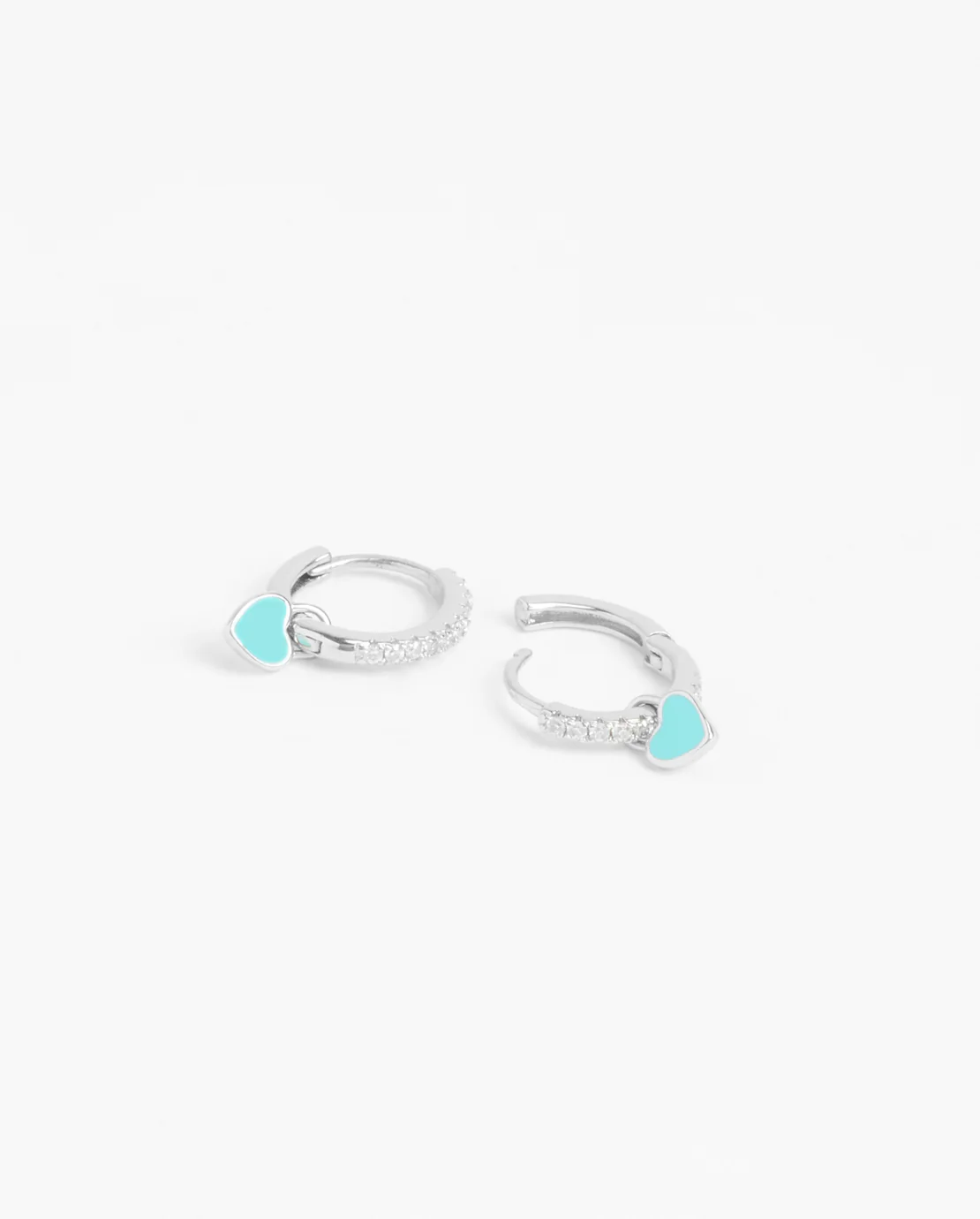 12mm Iced Turquoise Enamel Drop Heart Huggie Hoop Earrings - Image 3