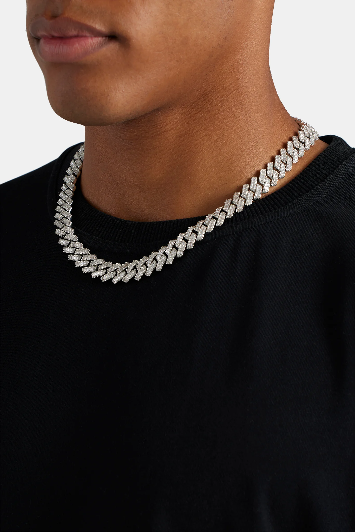 Baguette Prong Cuban Chain - 14mm - White - Image 6