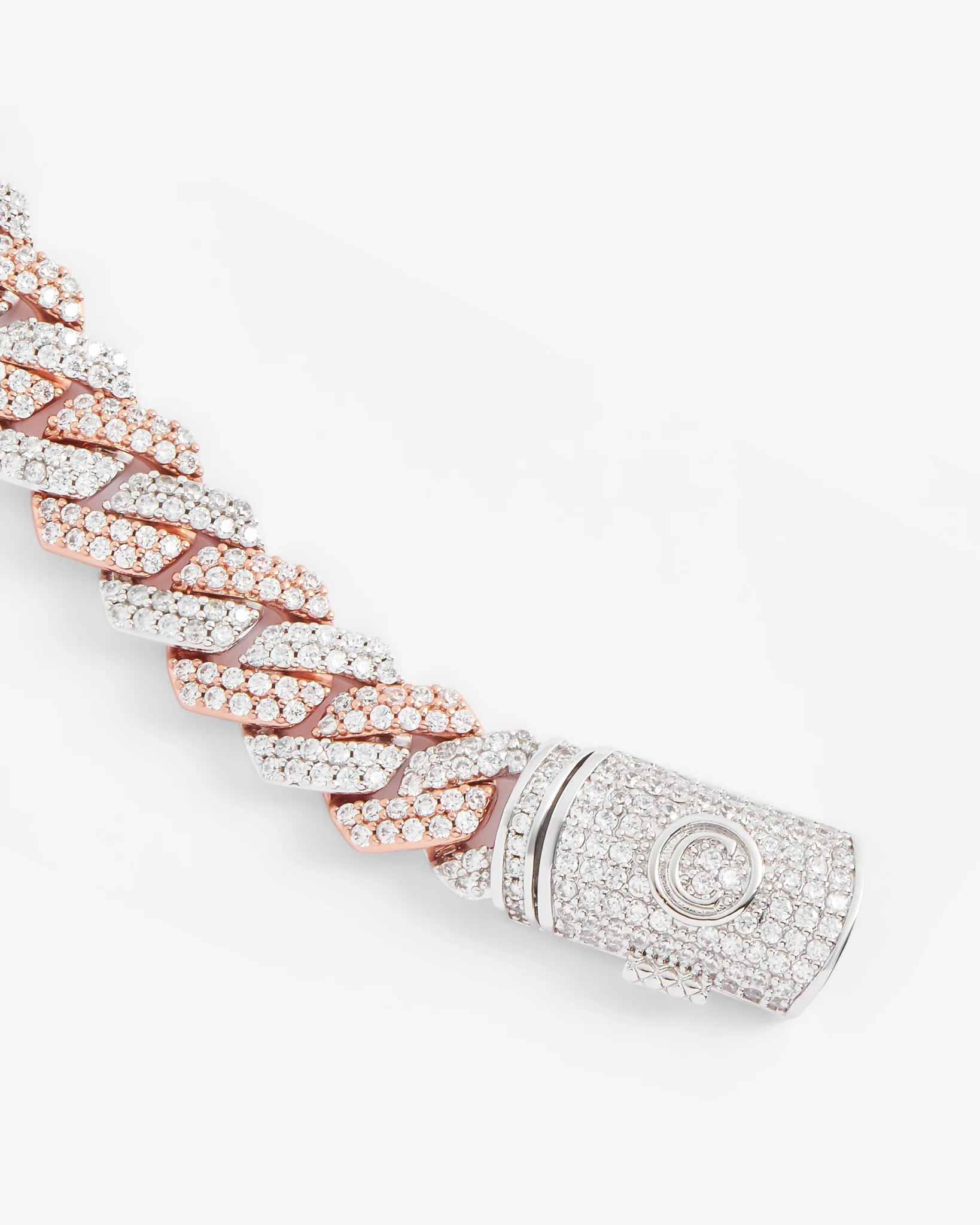 14mm Iced Prong Link Bracelet - 2 Tone - Image 3