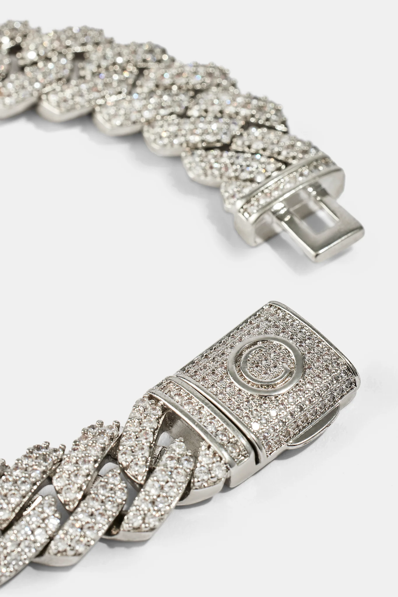 Iced Prong Cuban Bracelet - 14mm - White - Image 3