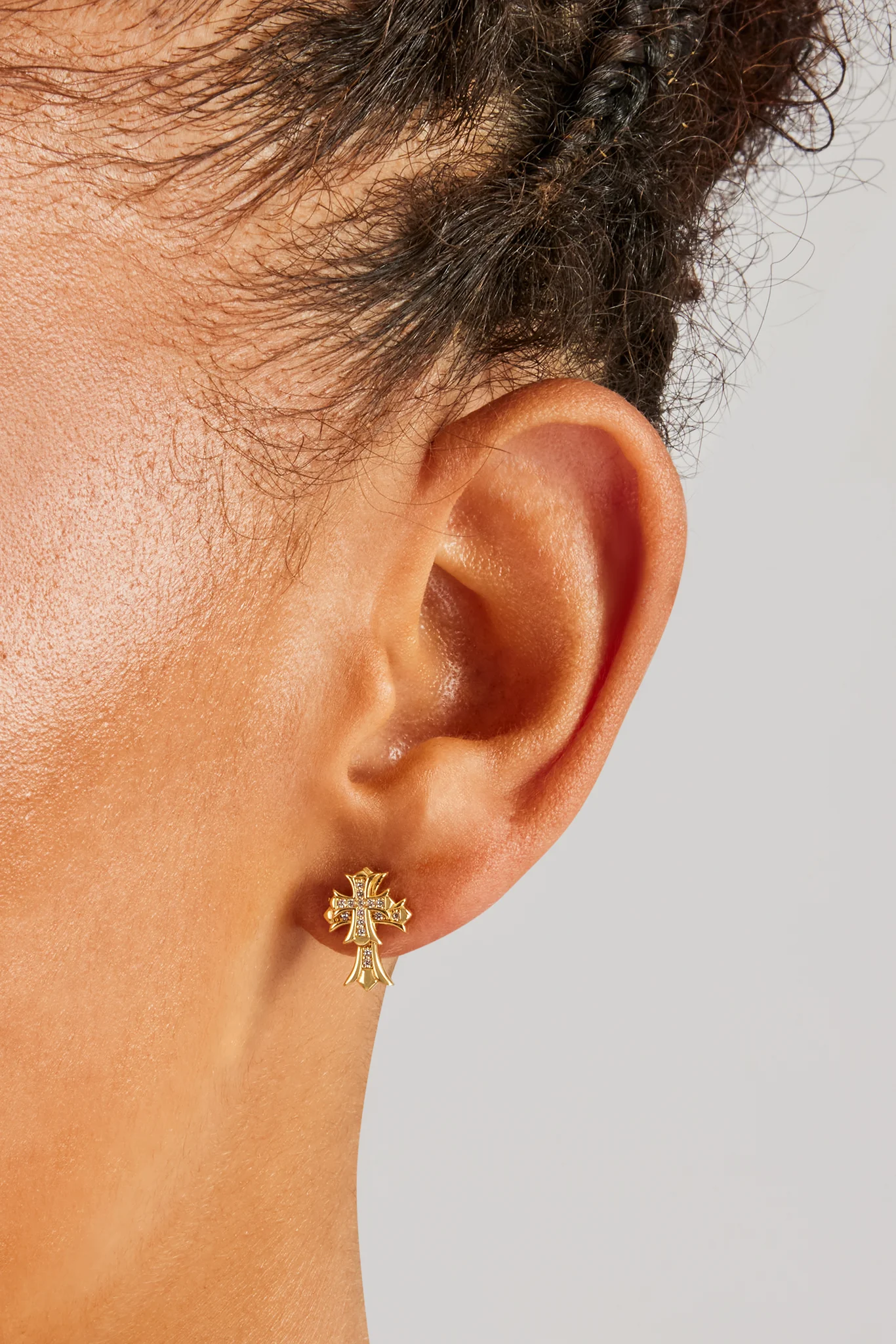 14mm Double Cross Stud Earrings - Gold - Image 2