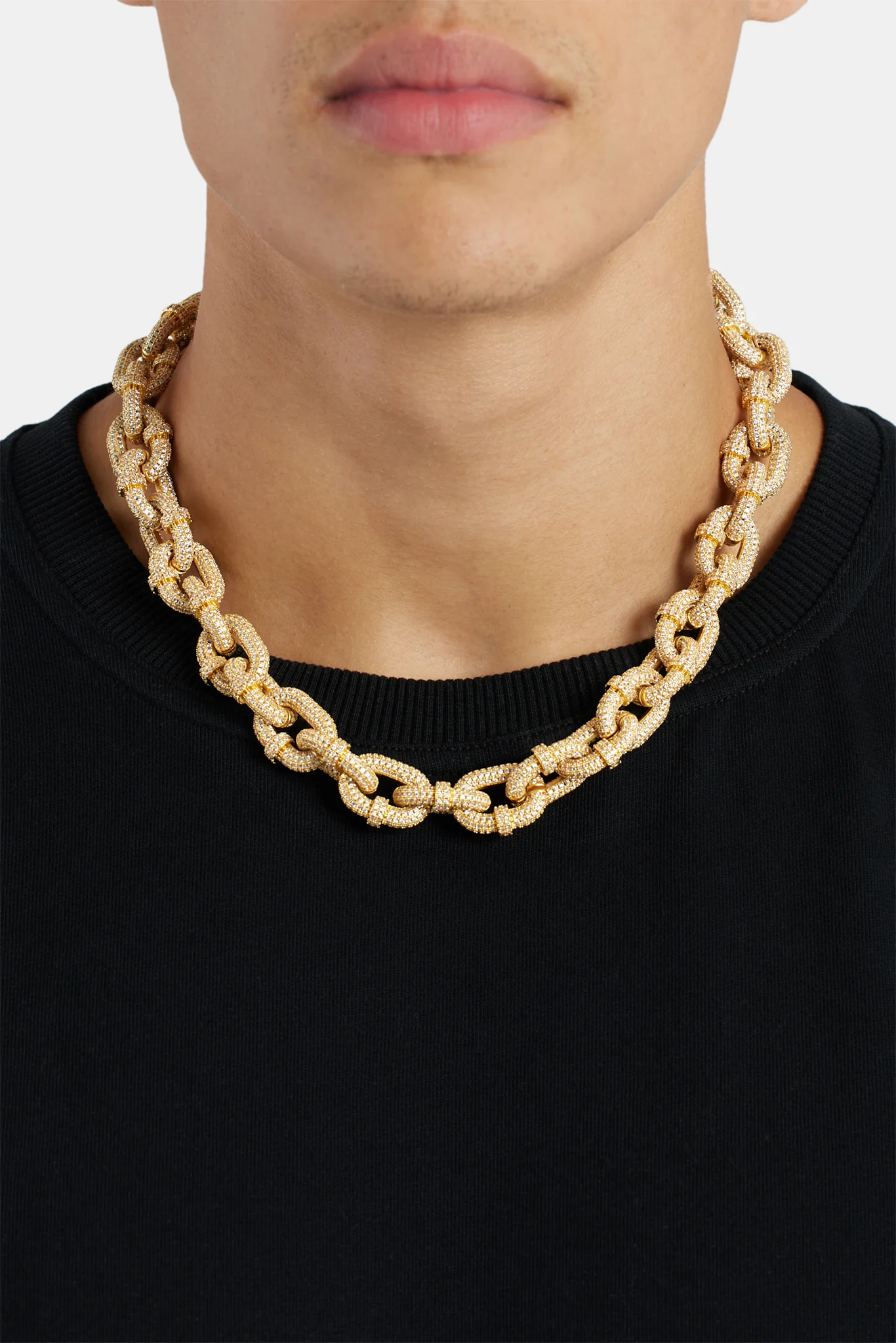 14mm Iced Chunky Link Pave Chain - Gold - Image 2