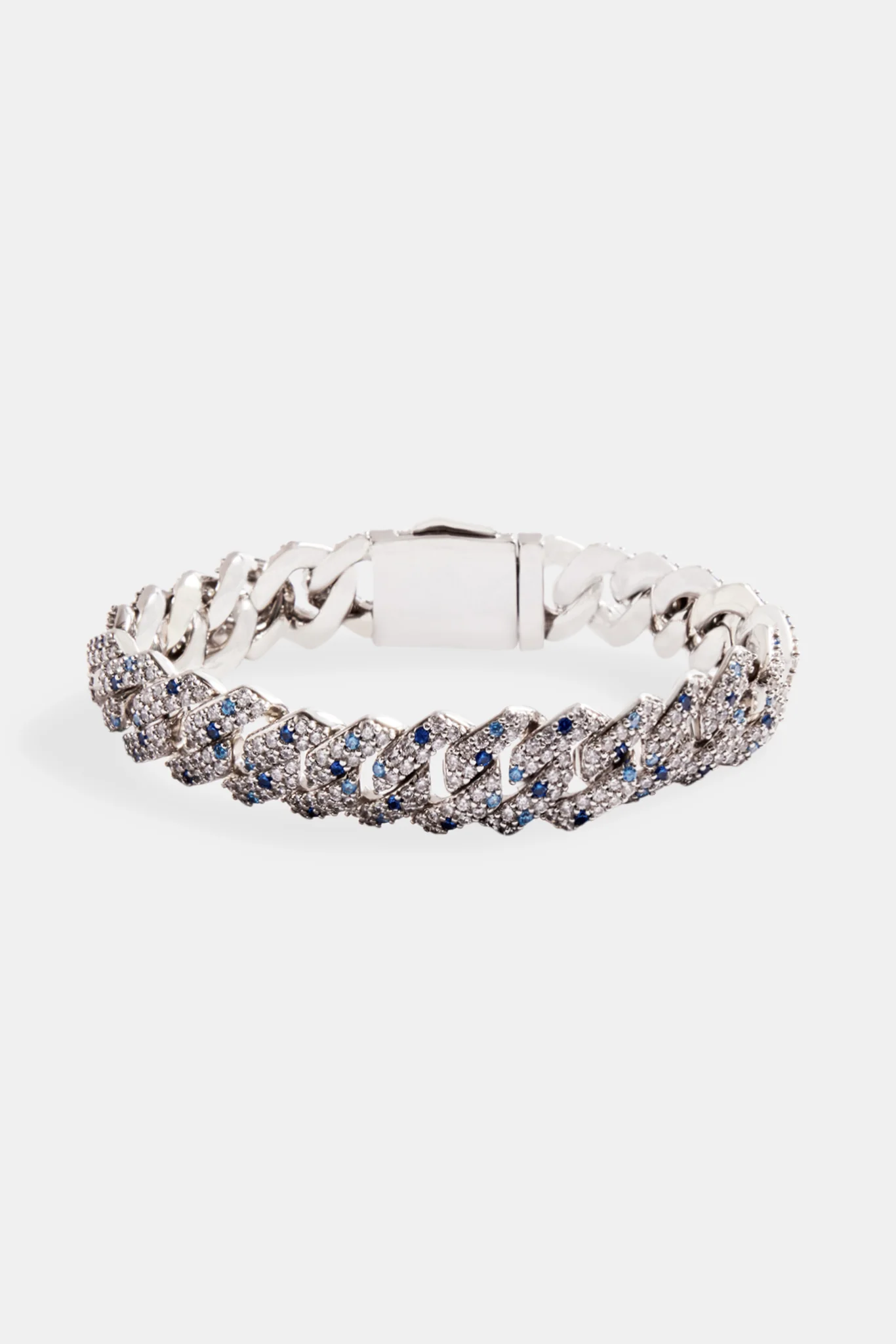 14mm Iced Clear & Blue Prong Cuban Bracelet
