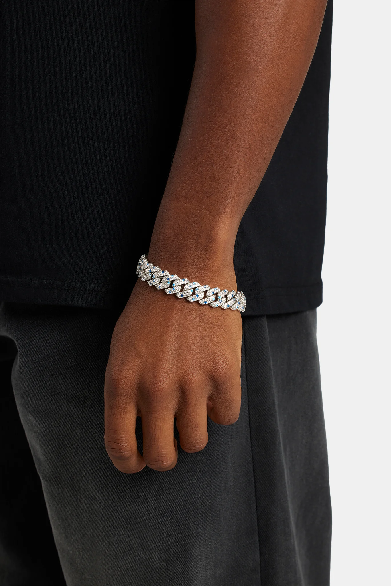 14mm Iced Clear & Blue Prong Cuban Bracelet - Image 2