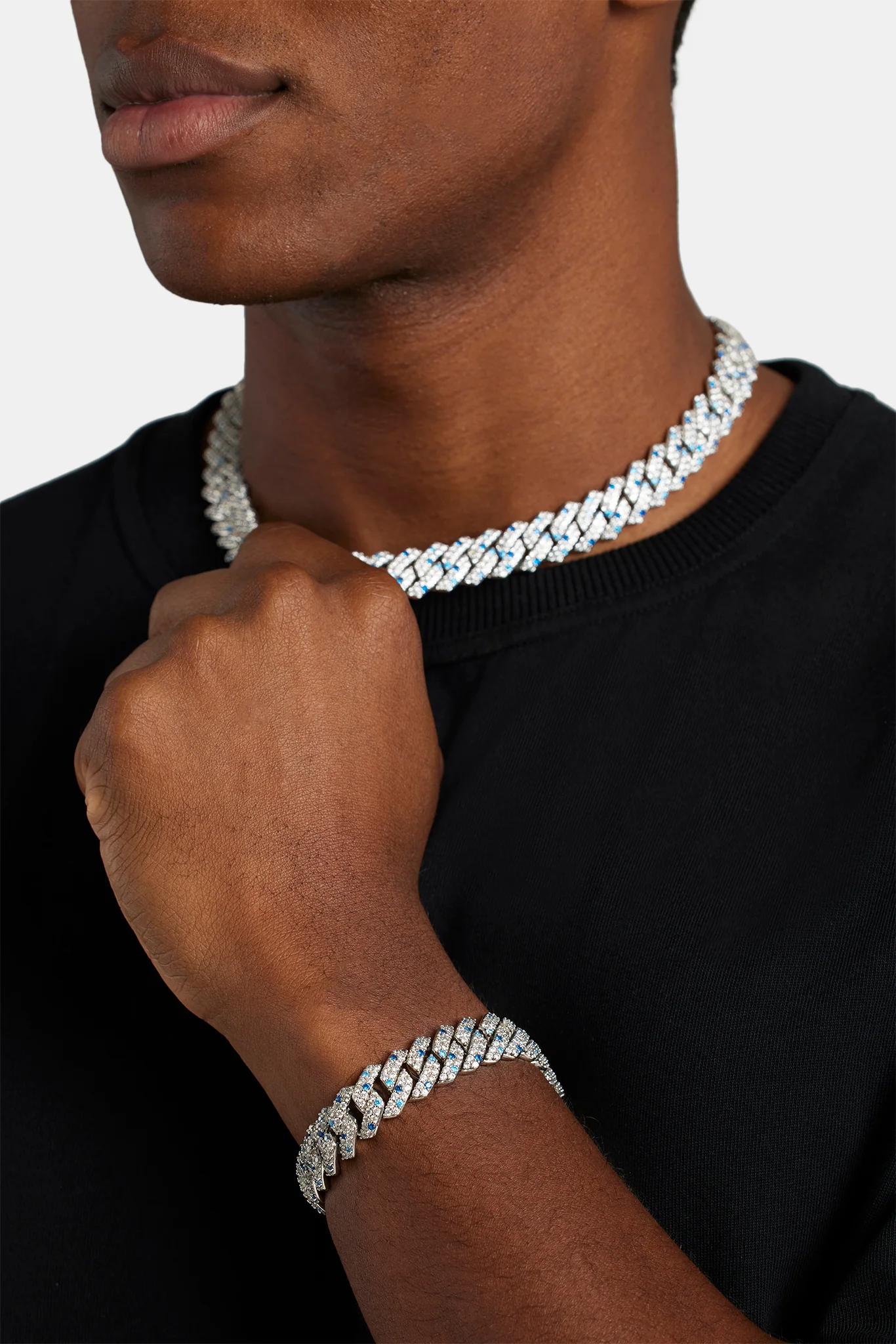 14mm Iced Clear & Blue Prong Cuban Bracelet - Image 3