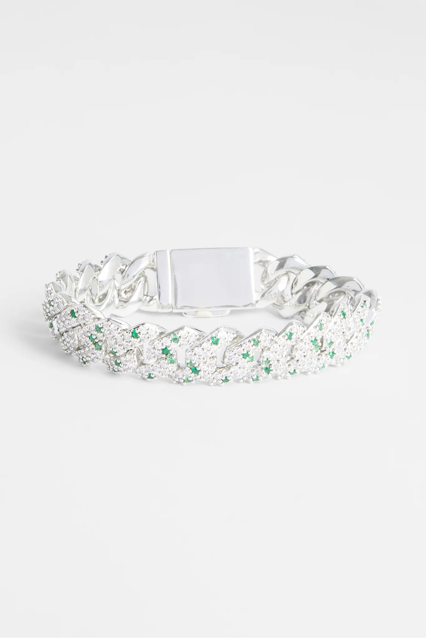 14mm Iced Clear & Green Prong Cuban Bracelet - Image 2
