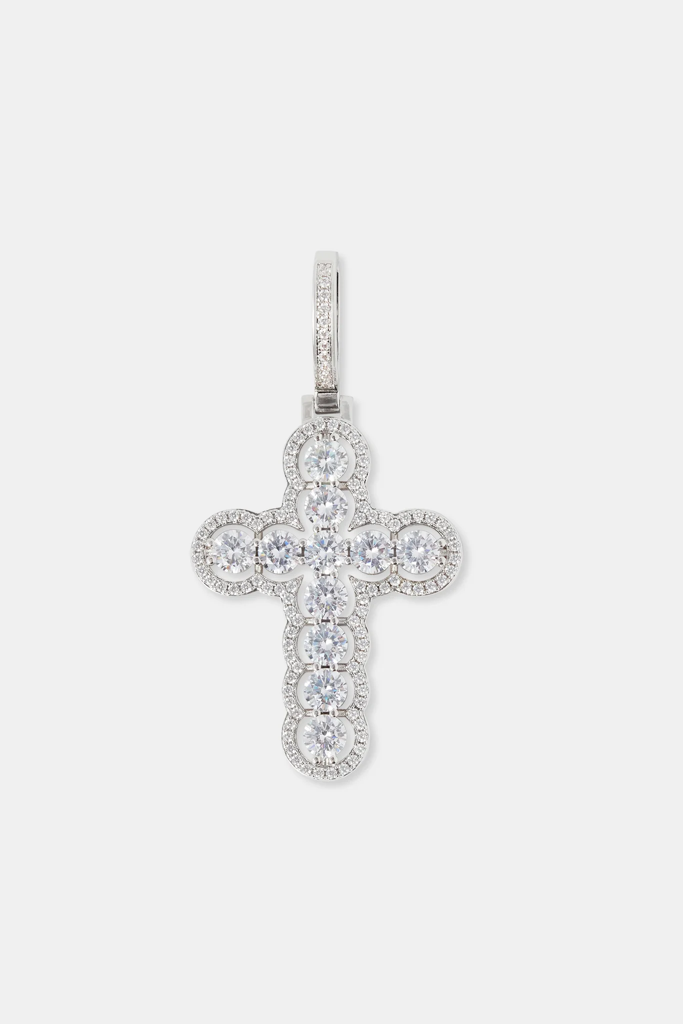 14mm Prong Cuban Chain & Iced Round Stone Cross Pendant - Image 2