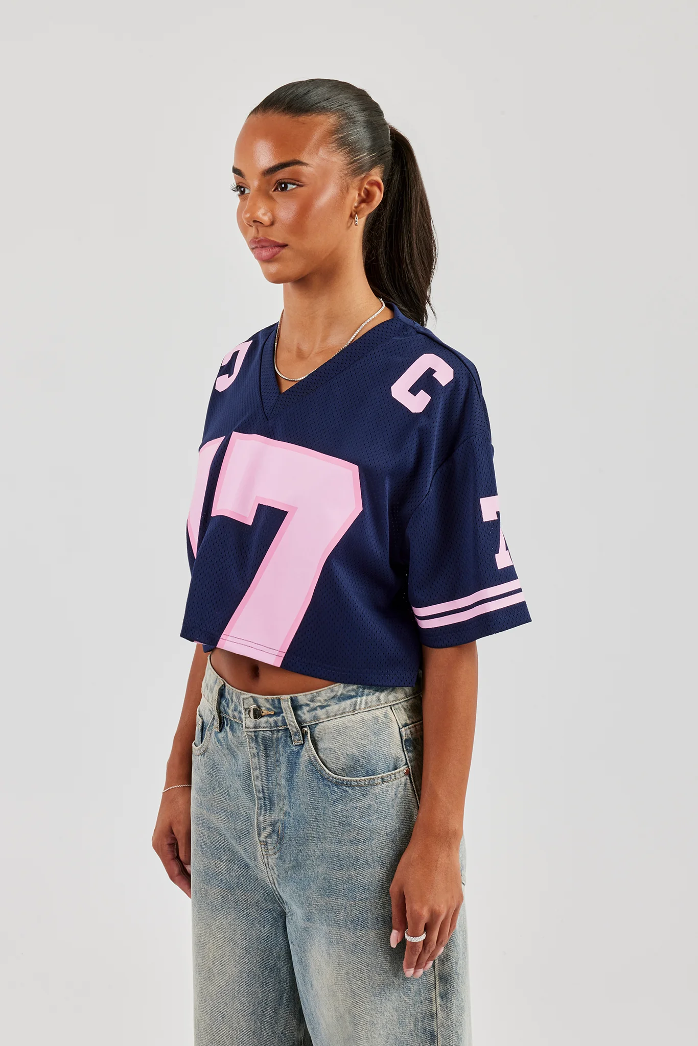 17 Mesh Cropped T-Shirt - Navy Blue - Image 2