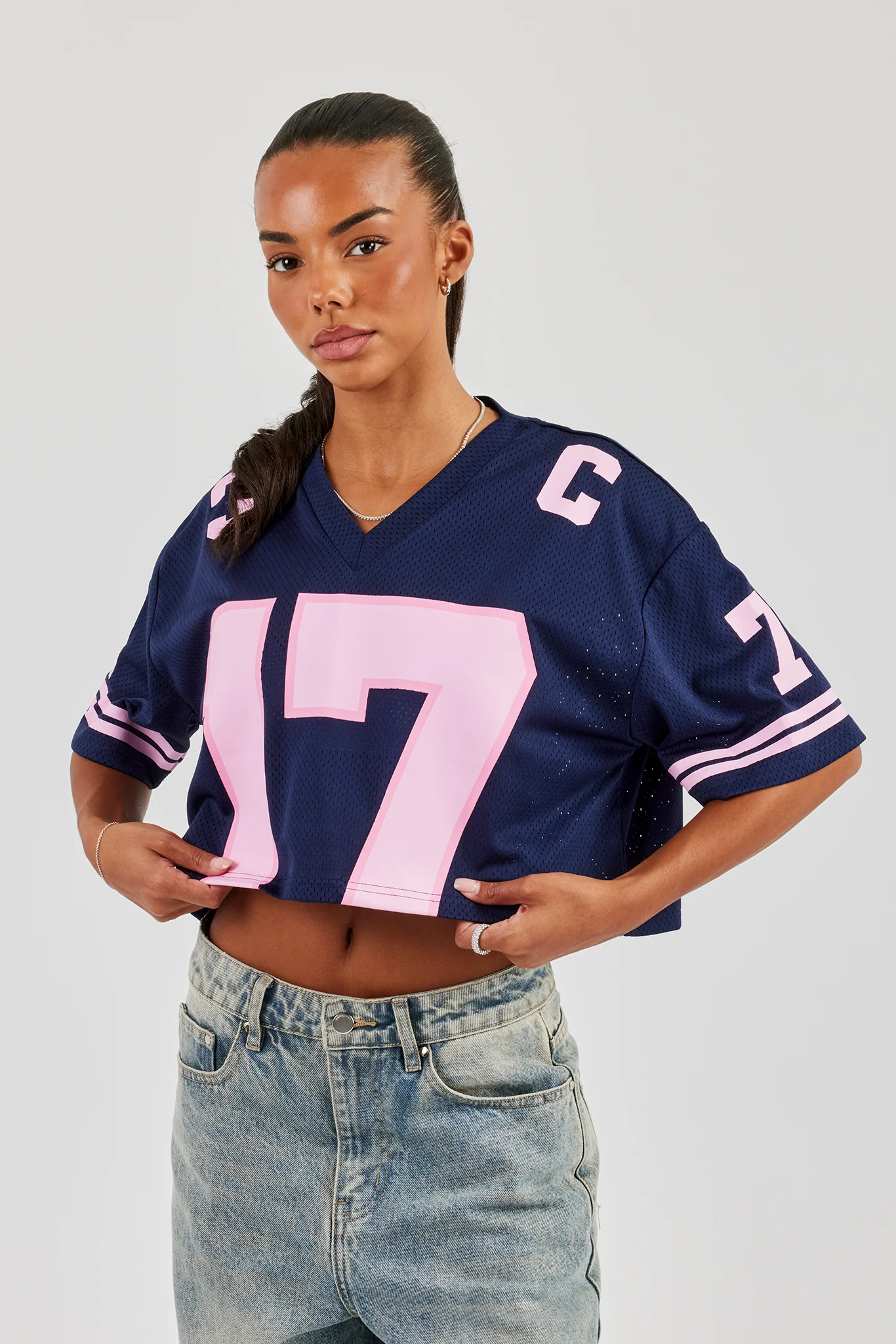 17 Mesh Cropped T-Shirt - Navy Blue - Image 4