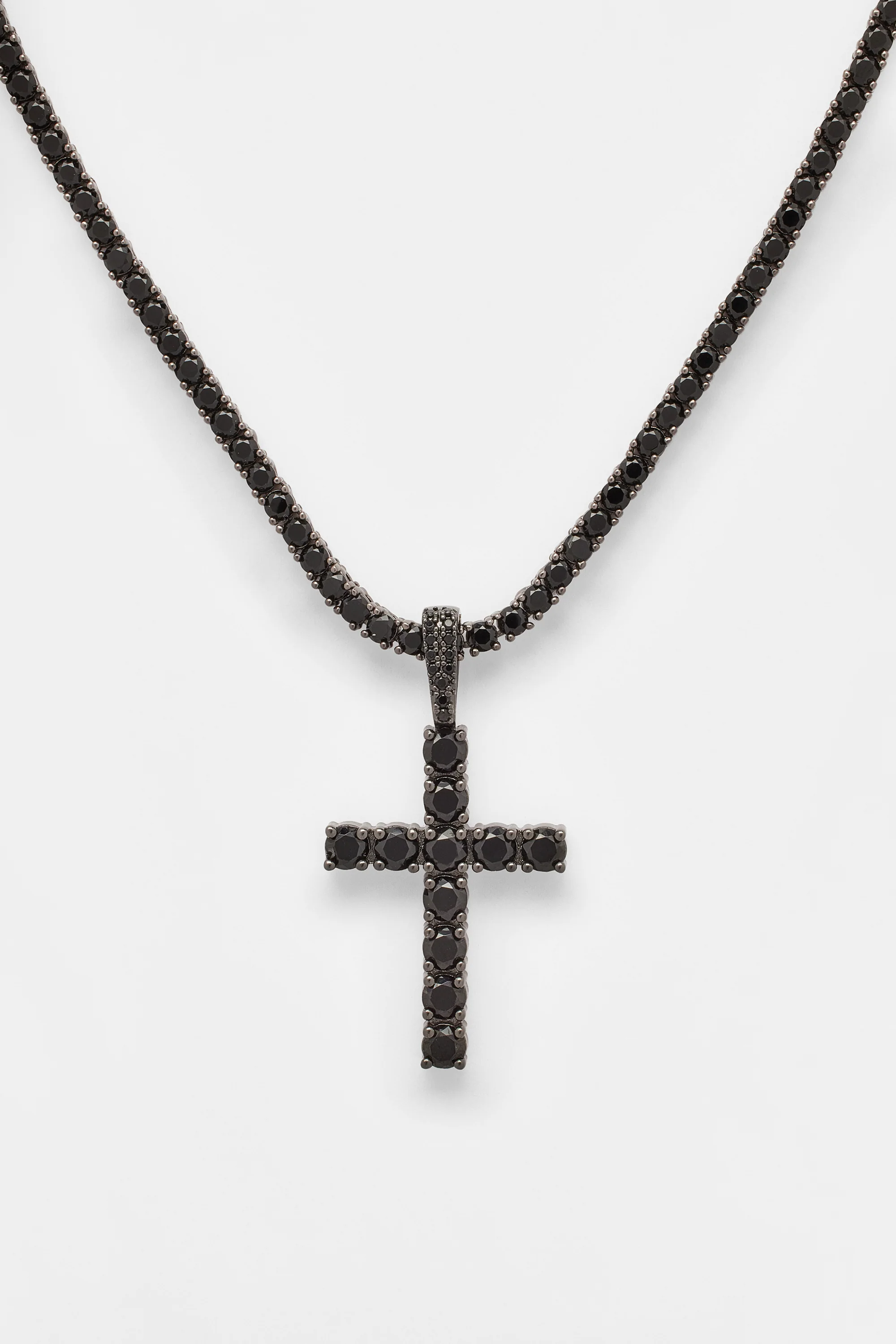 2.5mm Micro Tennis Chain + 4mm Iced Cross - Black - Image 3