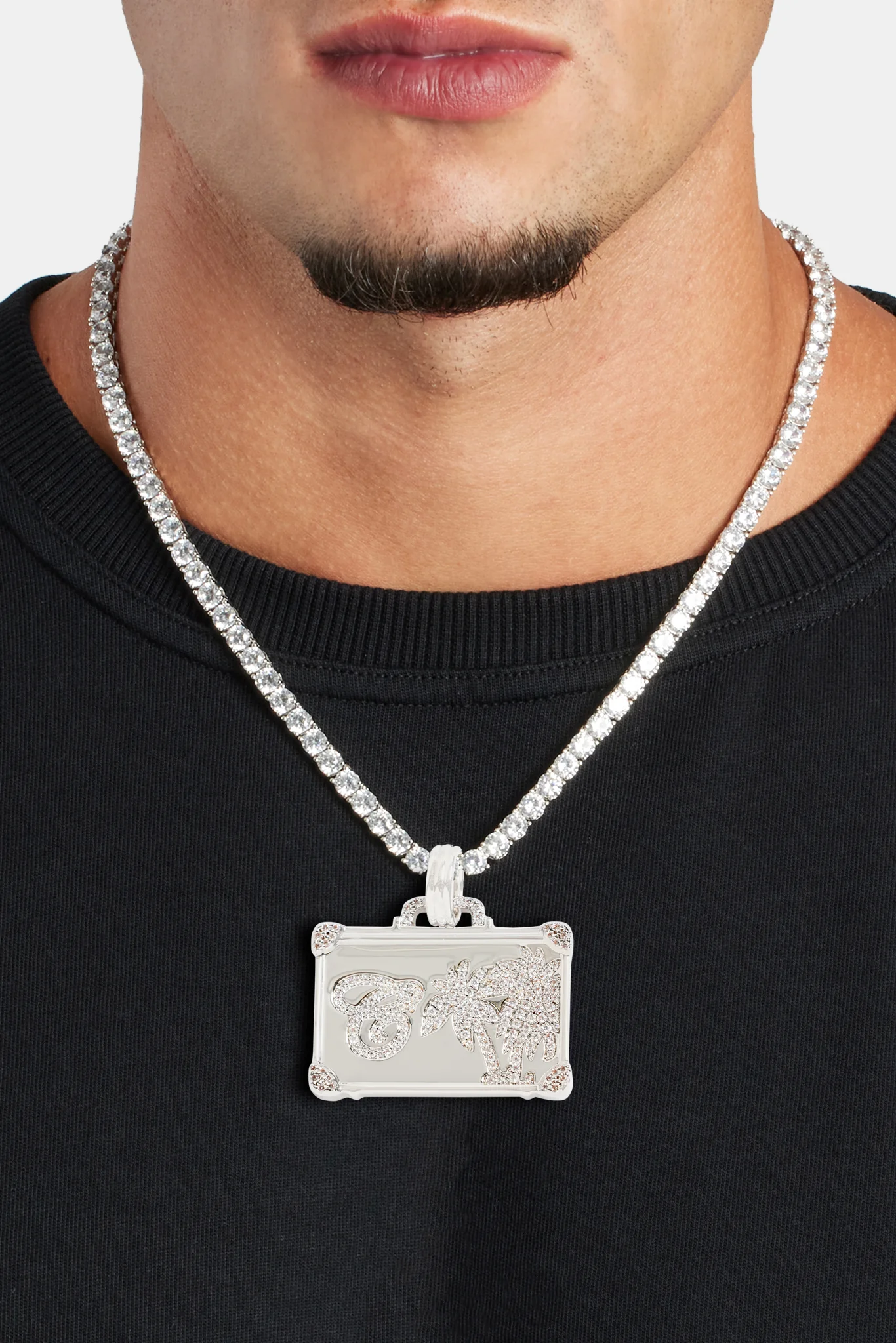 20mm Iced CZ Palm Tree Suitcase Pendant - Image 3