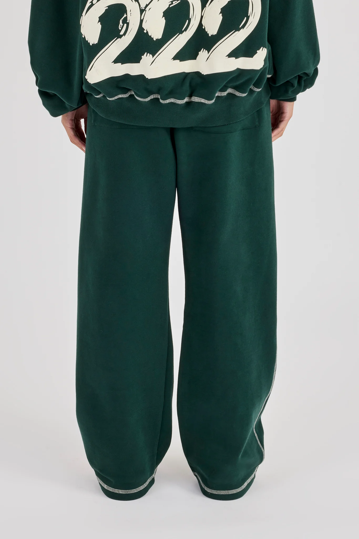 222 Cherub Contrast Stitch Wide Leg Jogger - Dark Green - Image 3