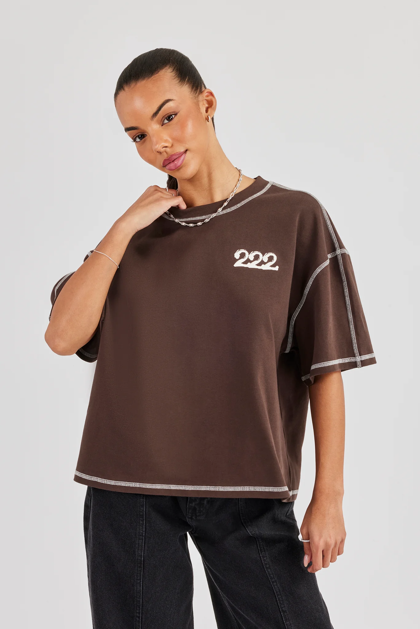 222 Cherub Oversized T-Shirt - Chocolate - Image 2