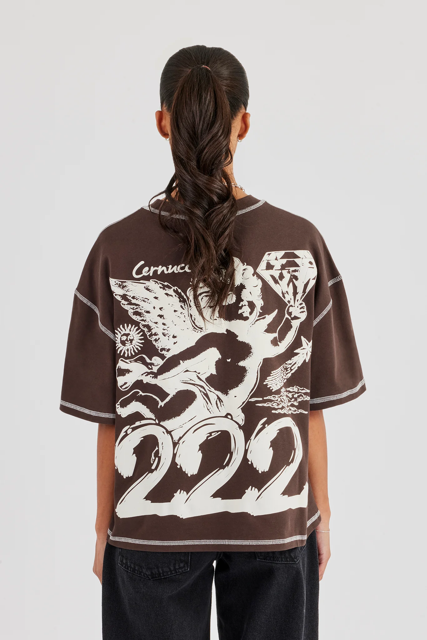 222 Cherub Oversized T-Shirt - Chocolate - Image 4