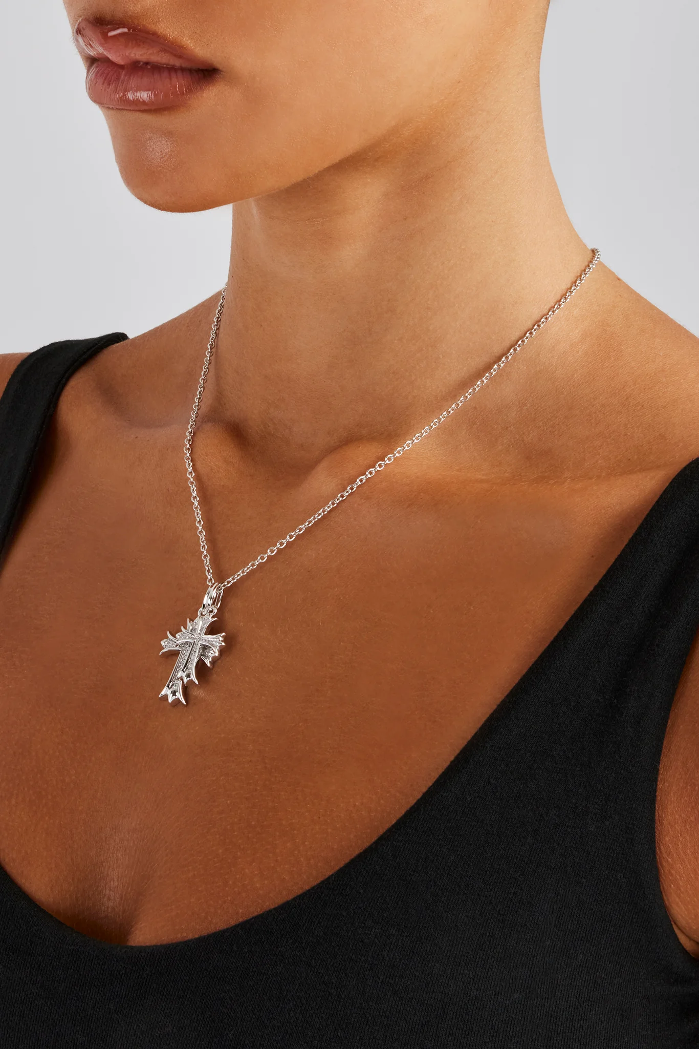 24mm Micro Double Cross Necklace - White - Image 3