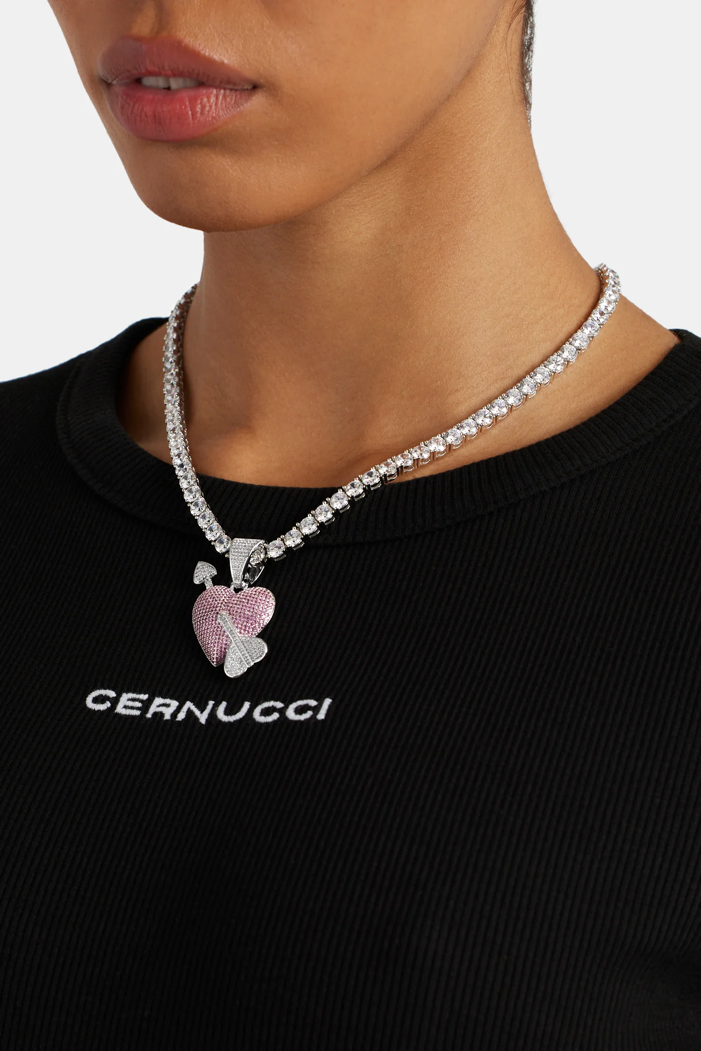 25mm Iced CZ Cupid Heart Pendant - Image 3