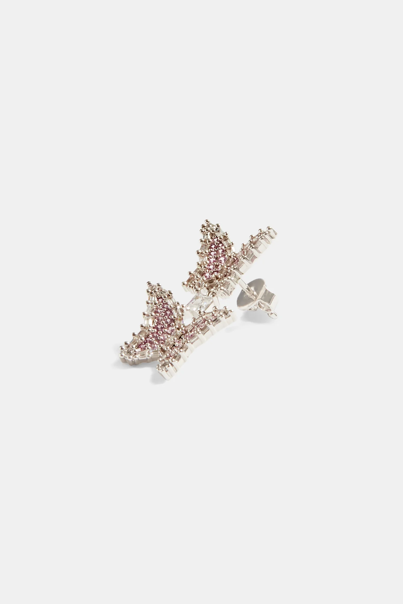 25mm Iced Pink CZ Butterfly Drop Earrings - Image 3