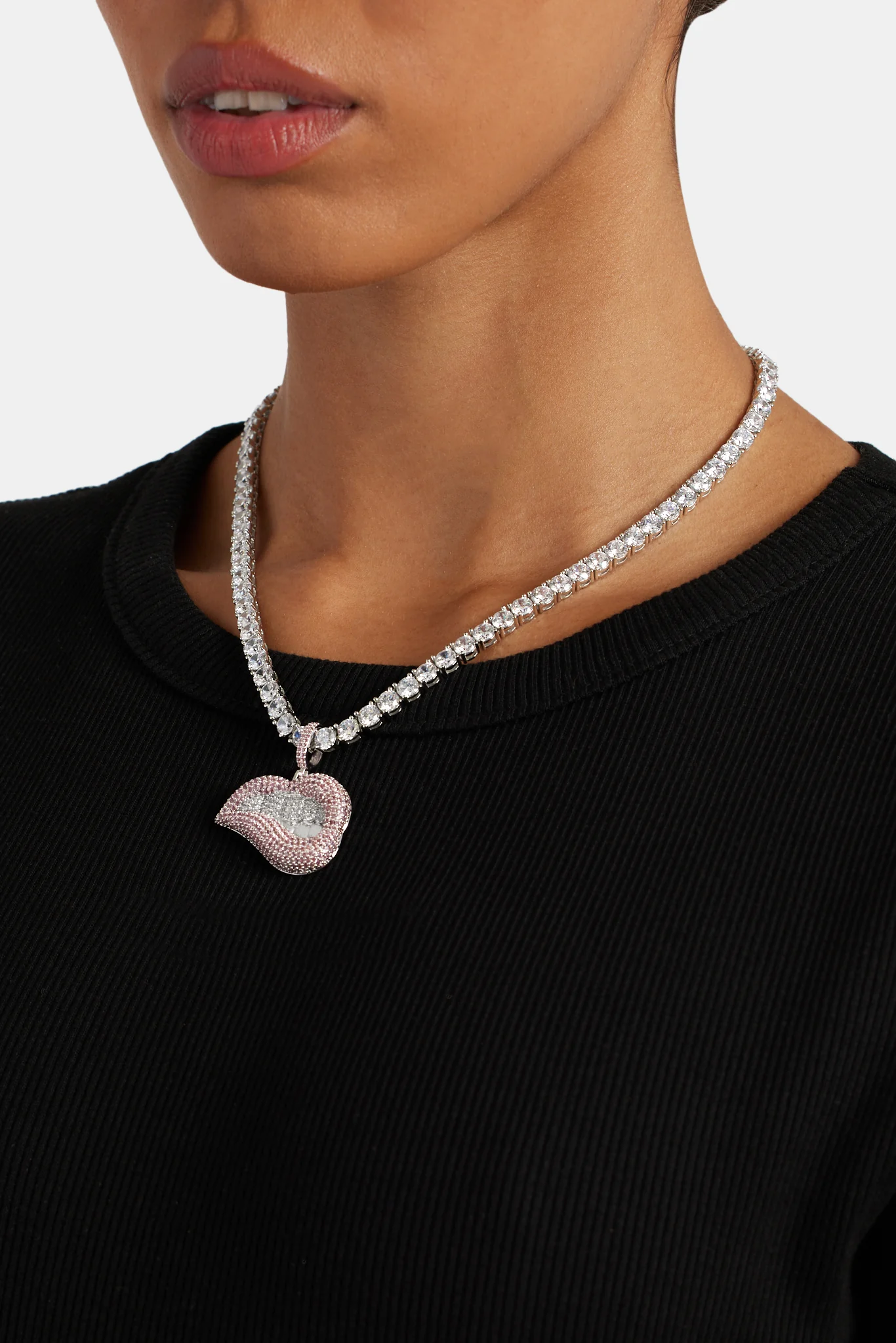 25mm Iced Pink CZ Lips Pendant - Image 3