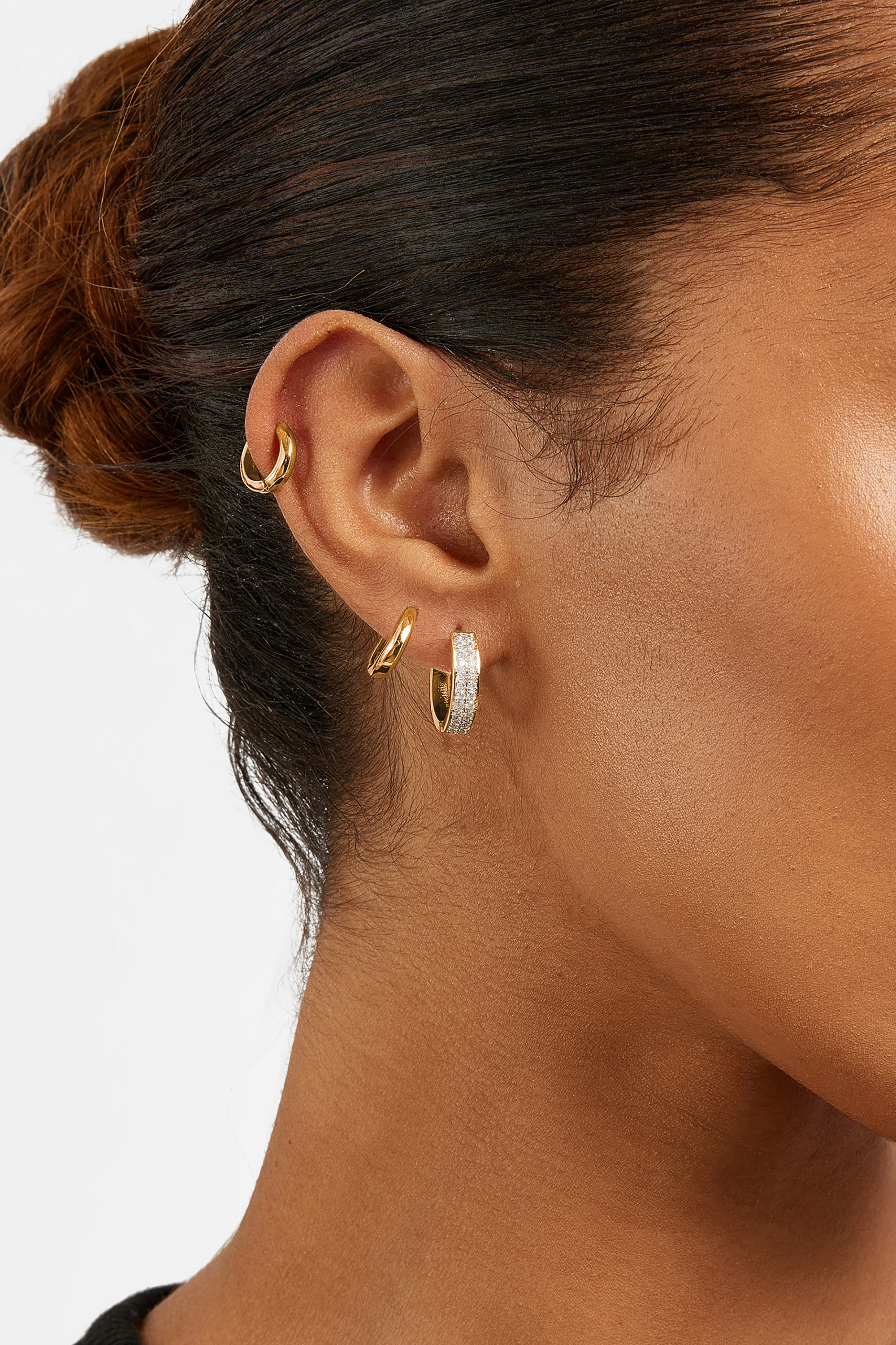 3 Pack Huggie Hoop Earrings - Gold - Image 2
