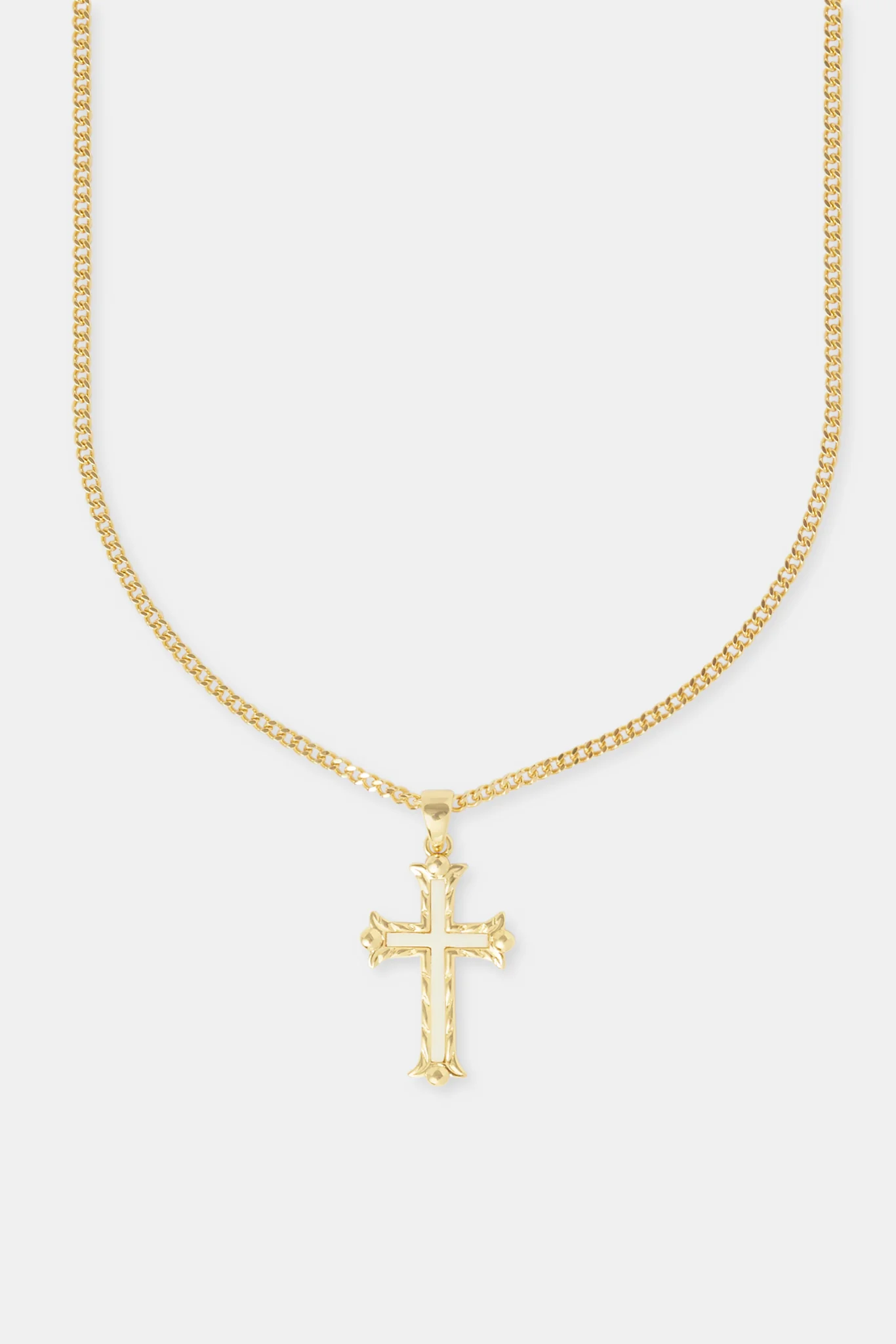 30mm White Cross Necklace - Gold - Image 2