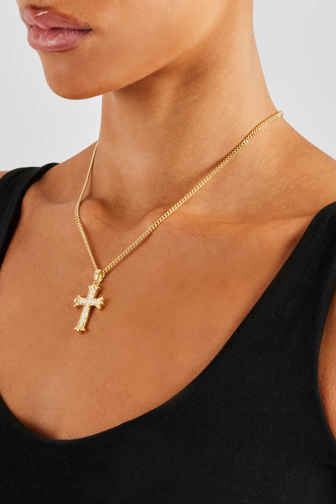 30mm White Cross Necklace - Gold - Image 3
