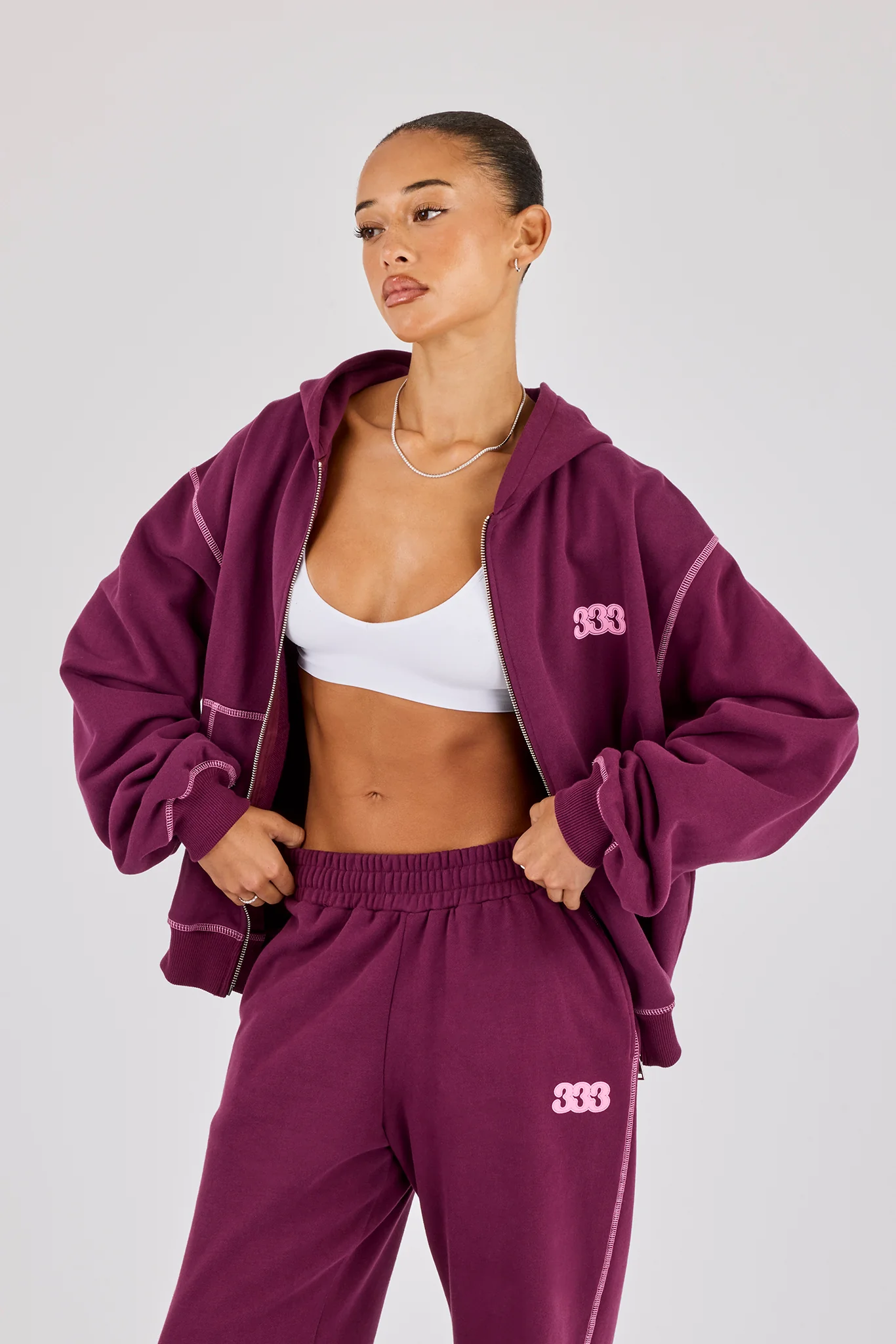 333 Cherub & Bow Oversized Hoodie - Berry - Image 2