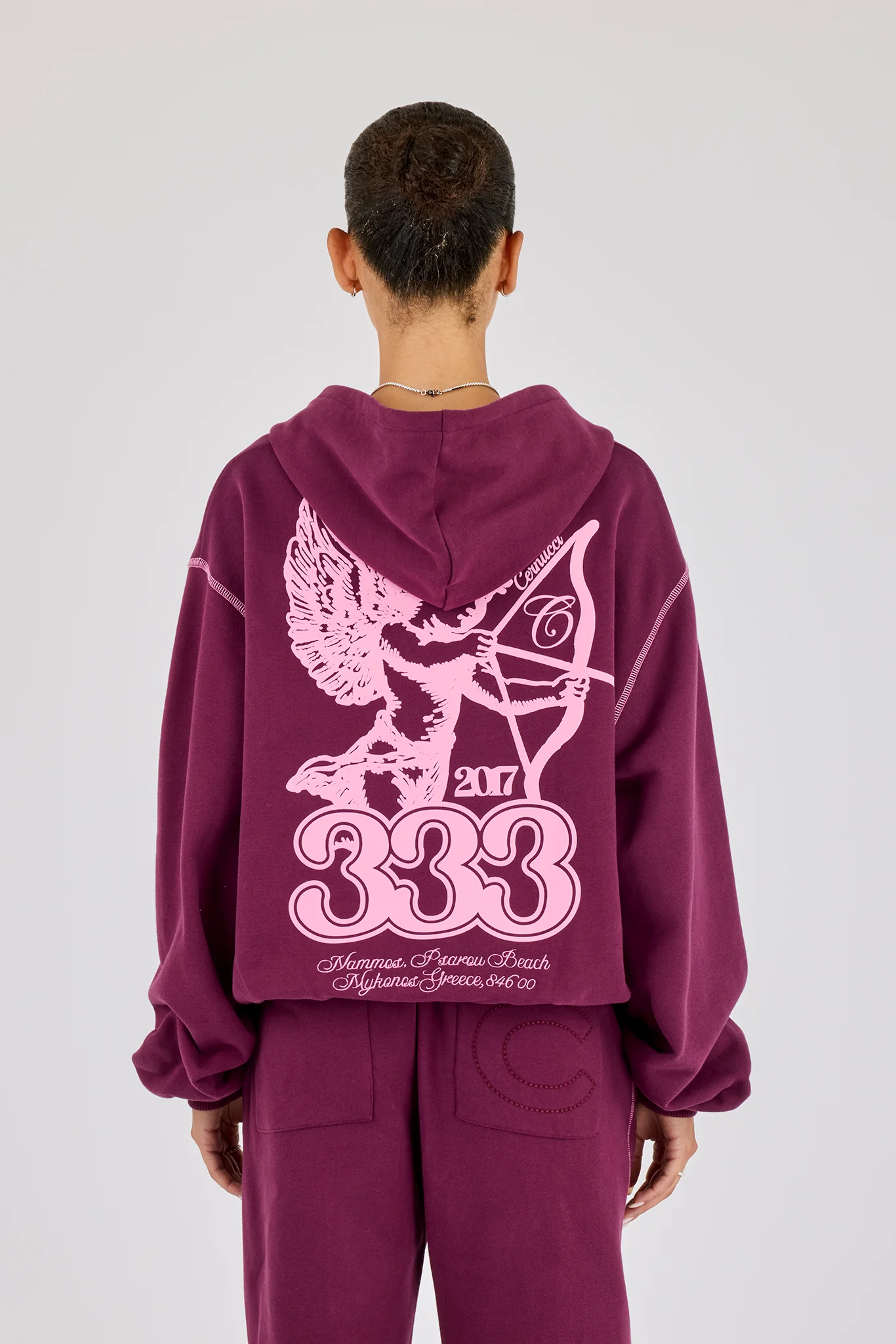 333 Cherub & Bow Oversized Hoodie - Berry - Image 4