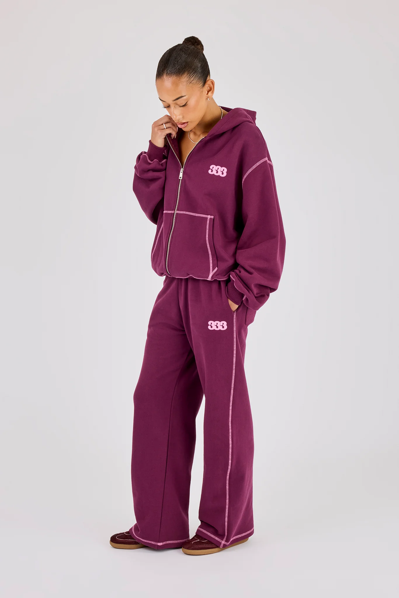 333 Cherub & Bow Wide Leg Jogger - Berry - Image 4