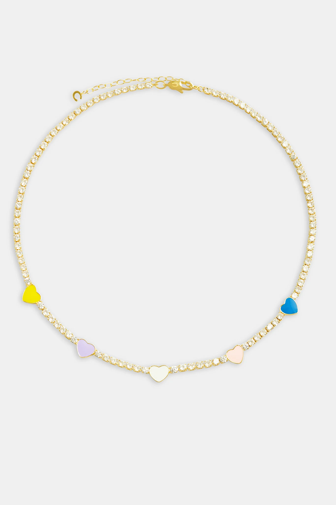3mm Gold Plated Iced CZ Pastel Enamel Heart Tennis Chain - Image 2