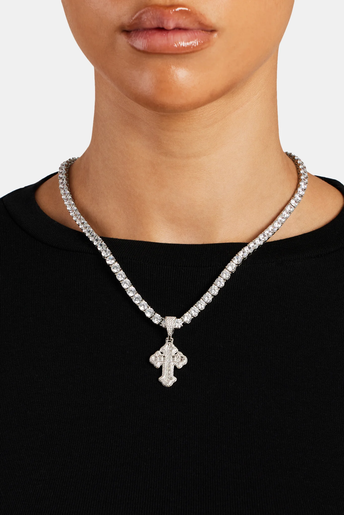 40mm Iced CZ Vintage Cross Baguette Pendant - Image 4