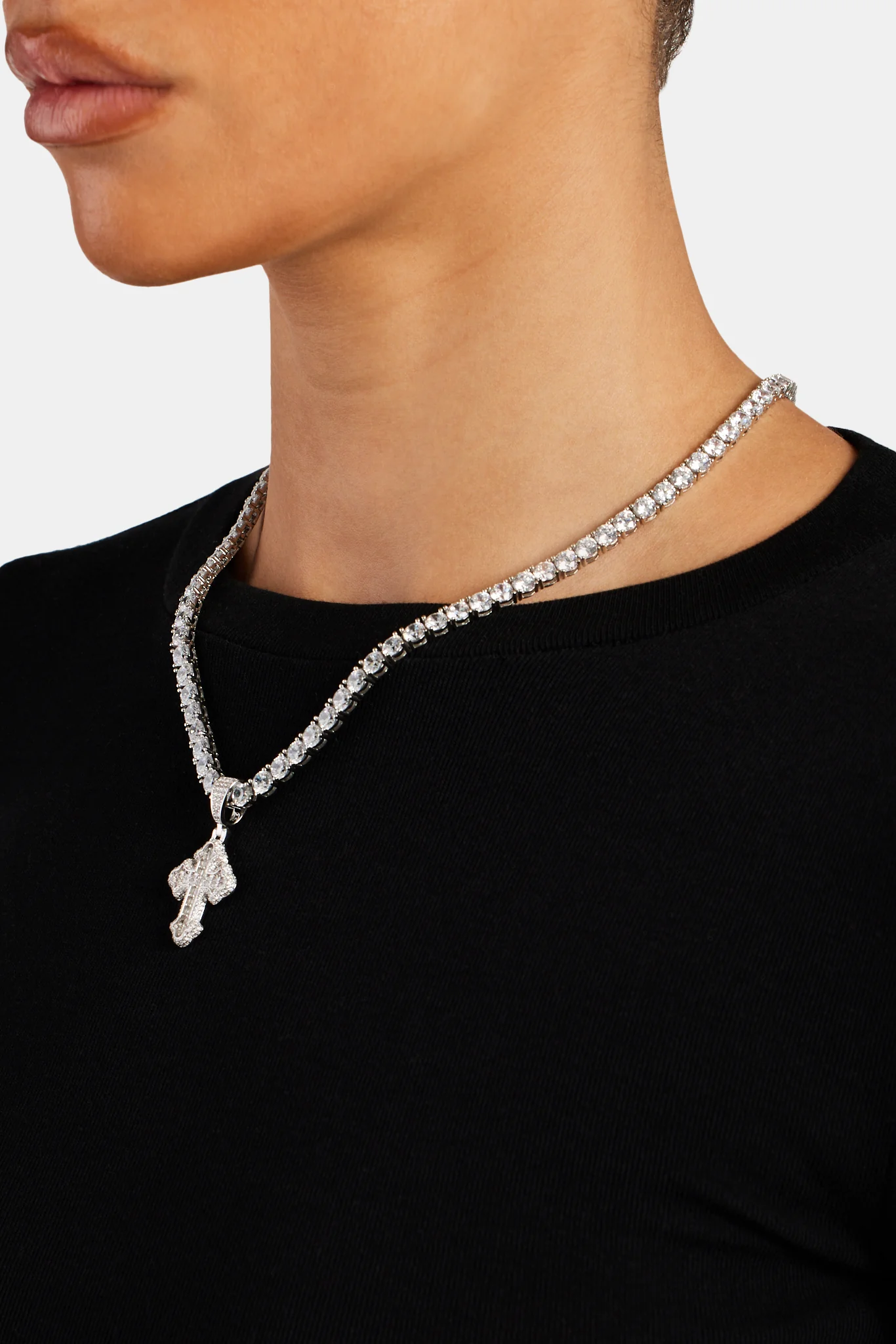 40mm Iced CZ Vintage Cross Baguette Pendant - Image 5