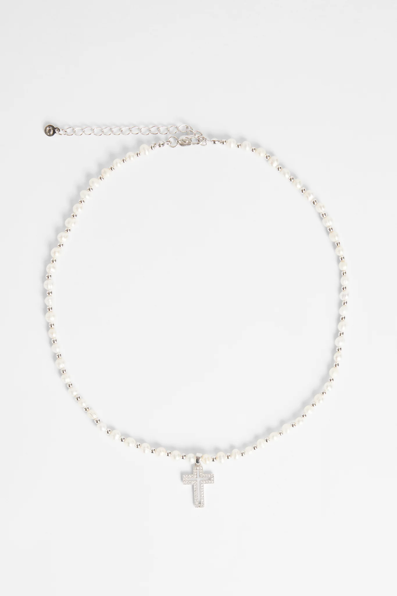 4mm Freshwater Pearl And Bead Necklace With Cross Charm