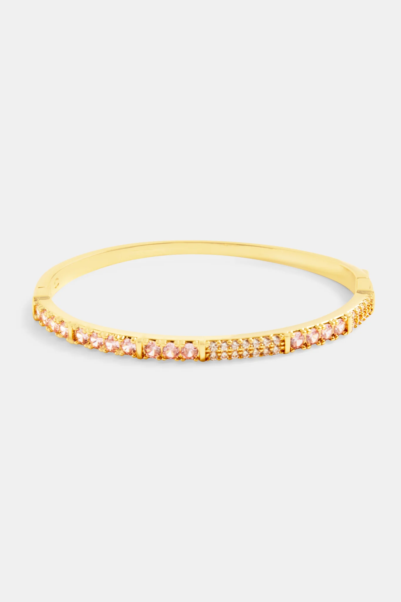 4mm Gold Plated Iced Pink & Clear CZ Colourblock Bangle - Image 2