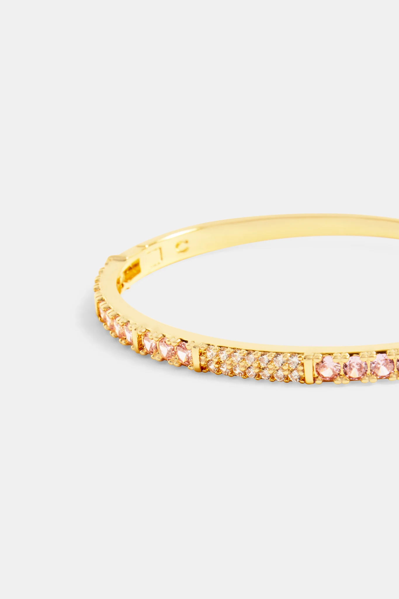 4mm Gold Plated Iced Pink & Clear CZ Colourblock Bangle - Image 3