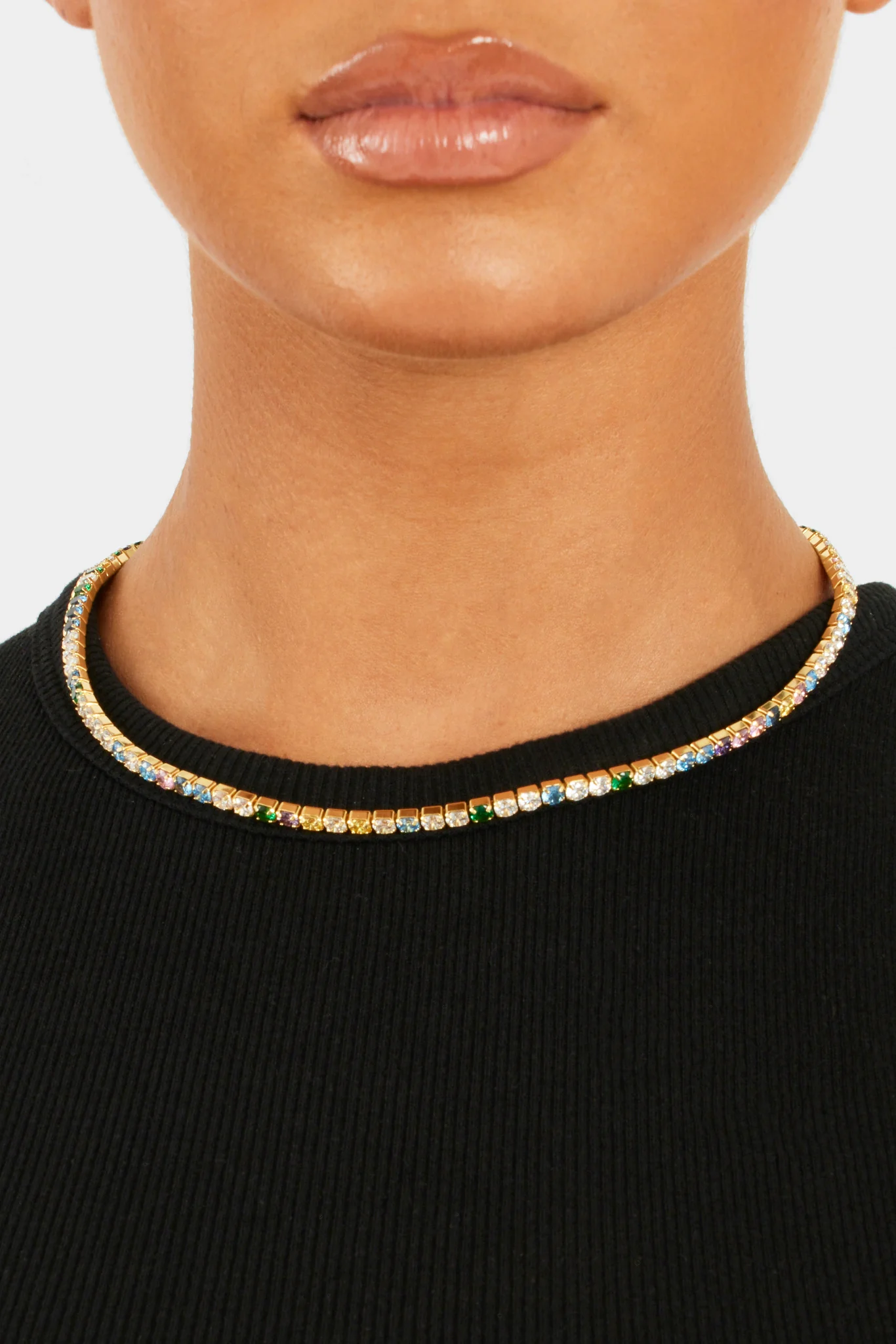4mm Iced Multi Colour Tennis Chain - Gold - Image 2