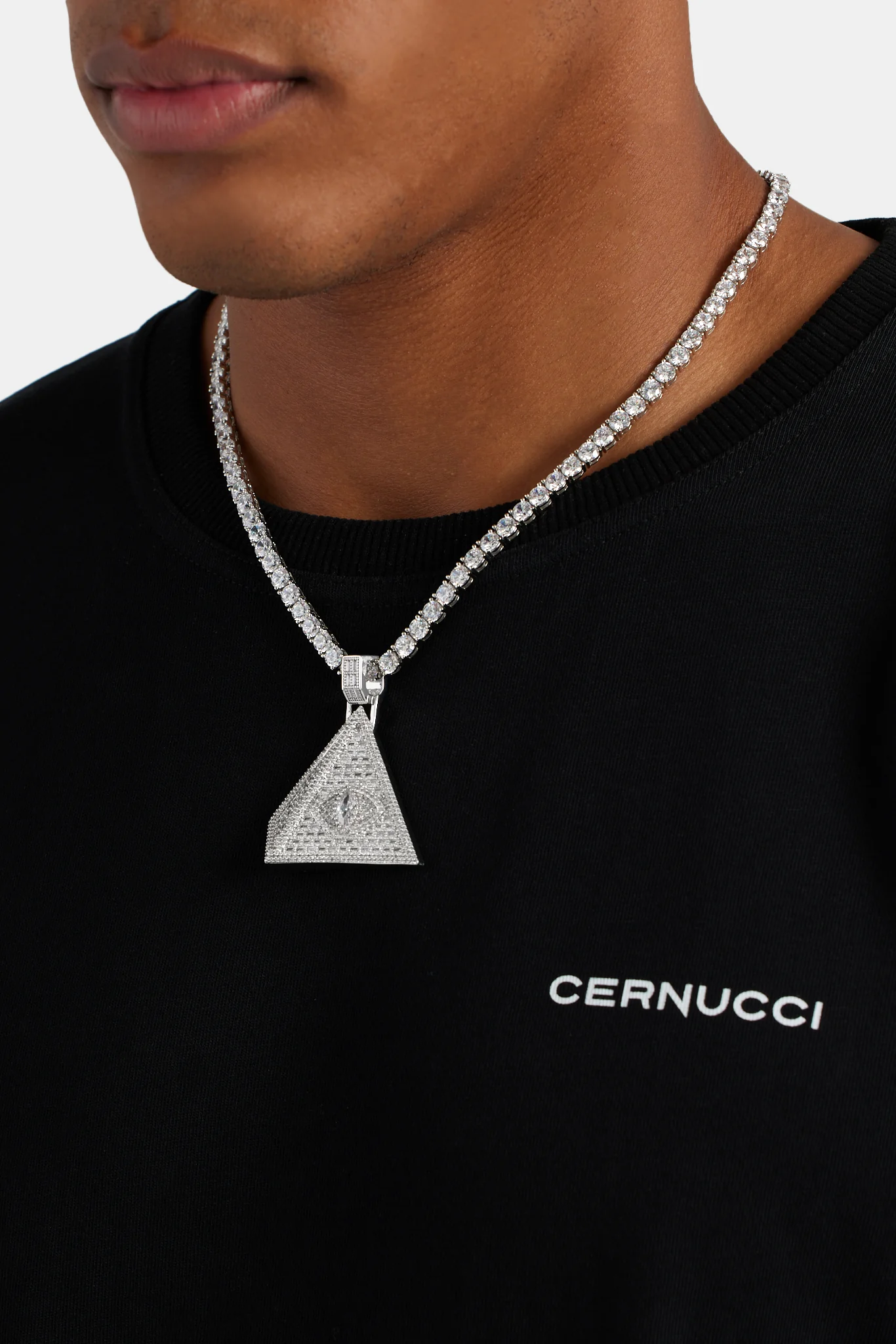 50mm Iced Baguette CZ Pyramid Pendant - Image 3