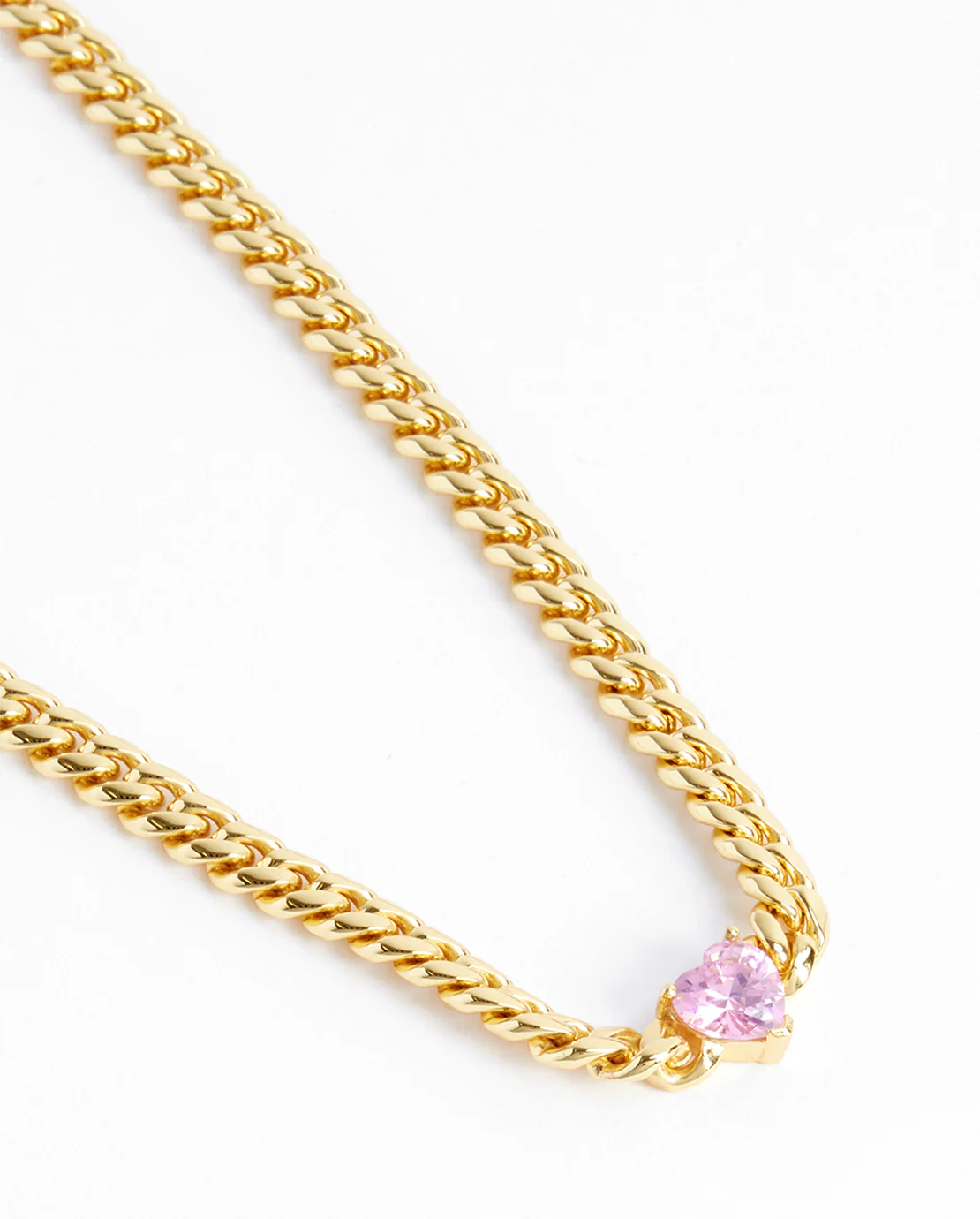 5mm Cuban Chain With Heart Stone - Gold - Image 2