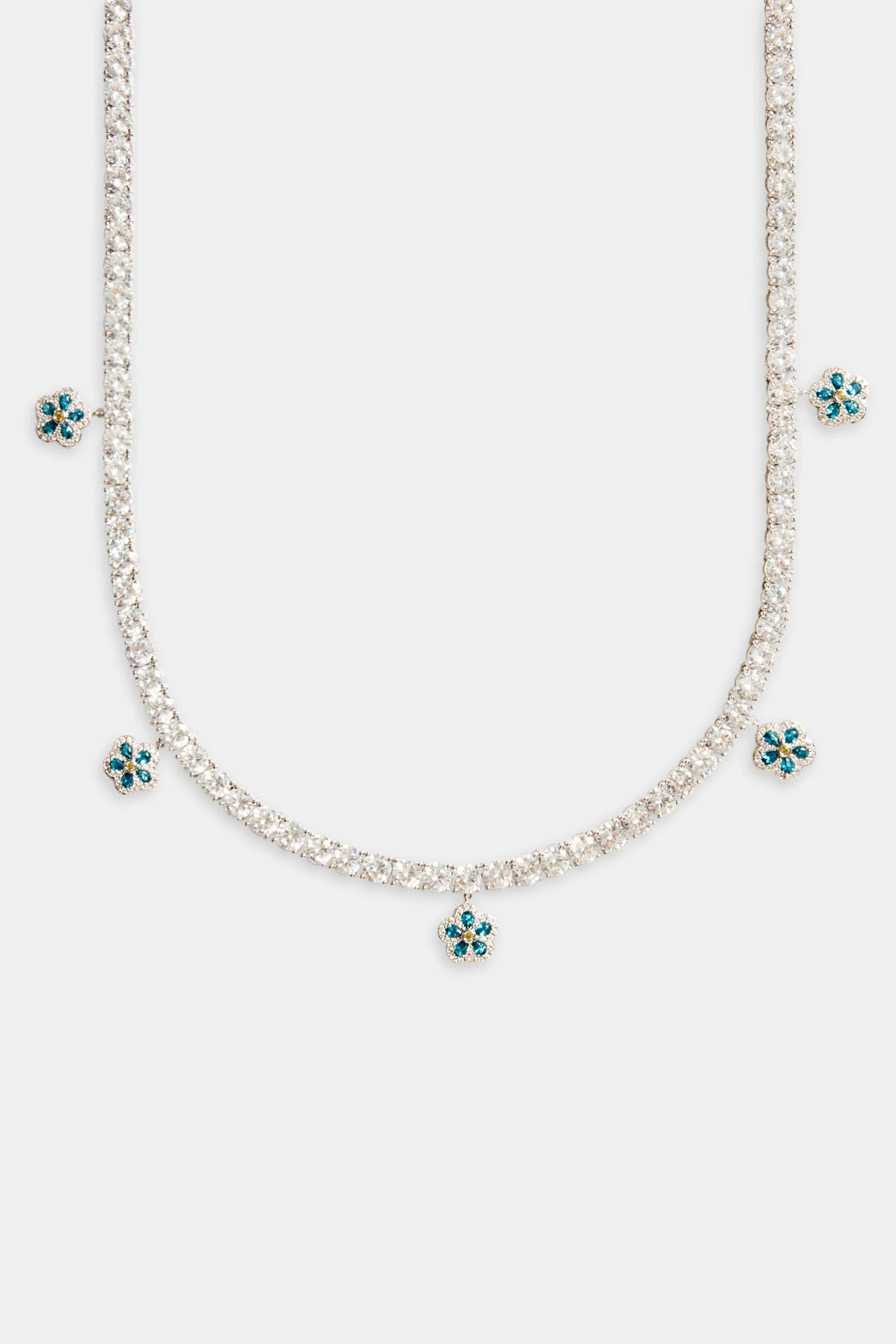 5mm Iced Blue CZ Flower Drop Tennis Necklace - Image 2