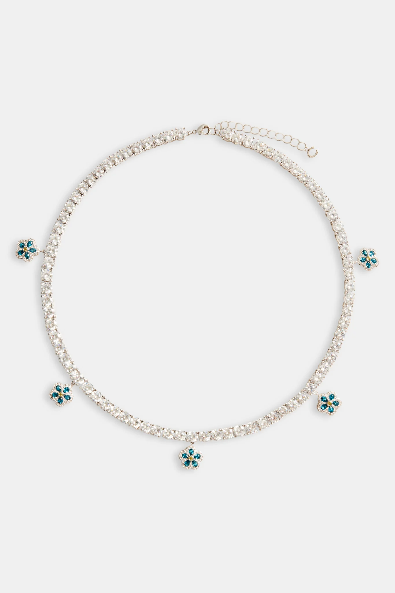 5mm Iced Blue CZ Flower Drop Tennis Necklace - Image 3