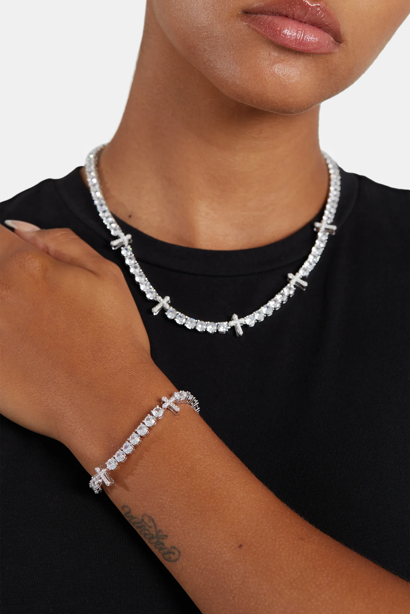 5mm Iced CZ Cross Tennis Necklace - Image 4