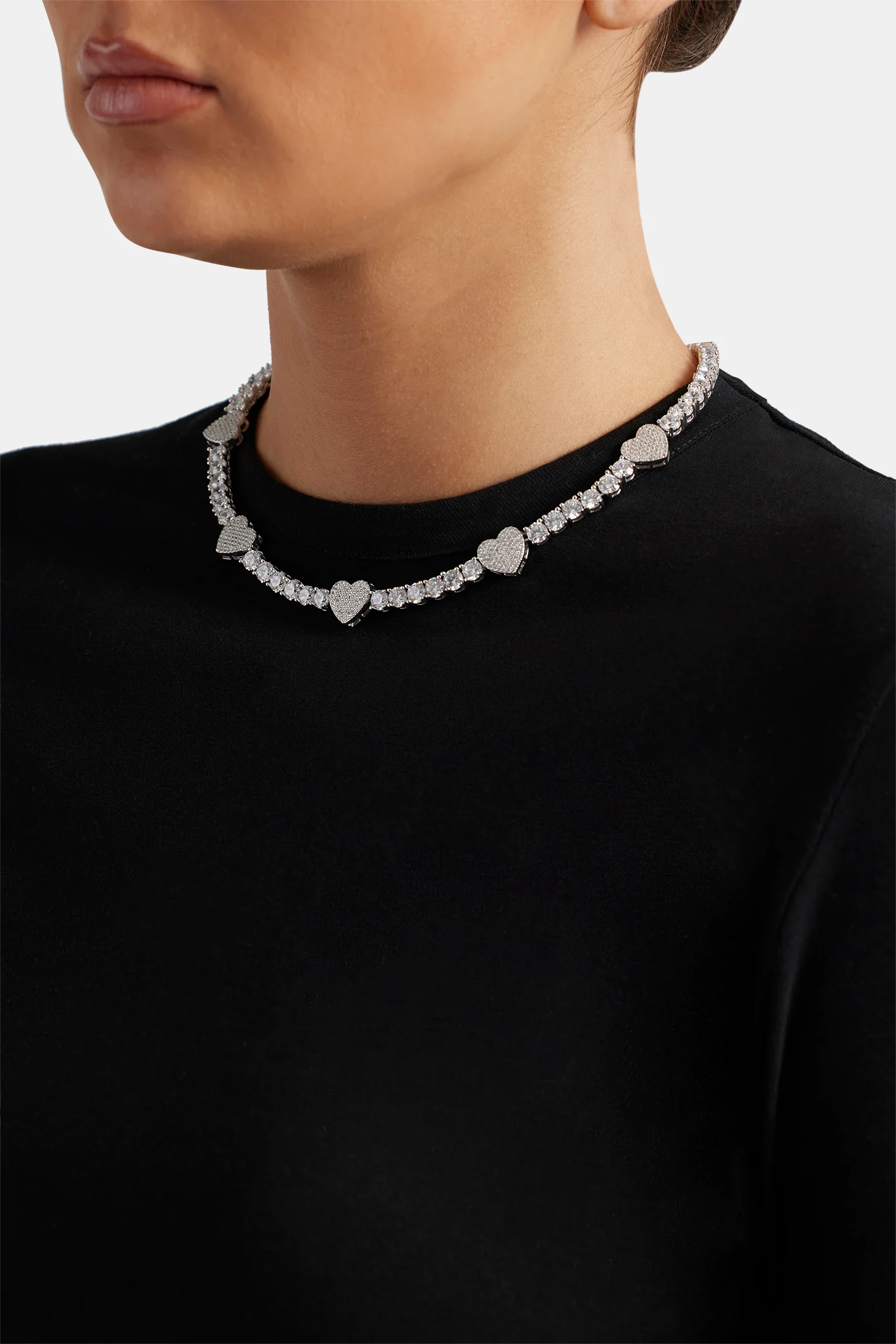 5mm Iced Cz Heart Tennis Necklace - Image 4