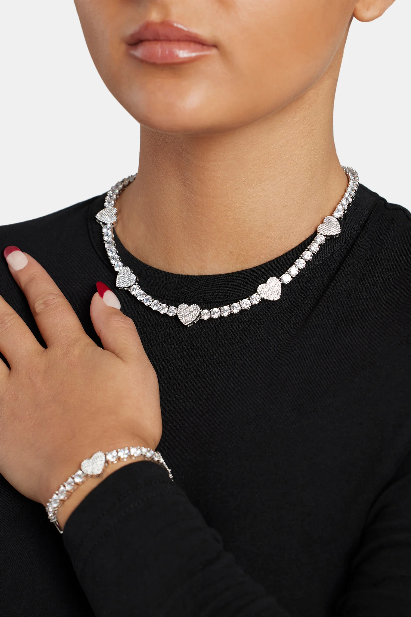 5mm Iced Cz Heart Tennis Necklace - Image 5