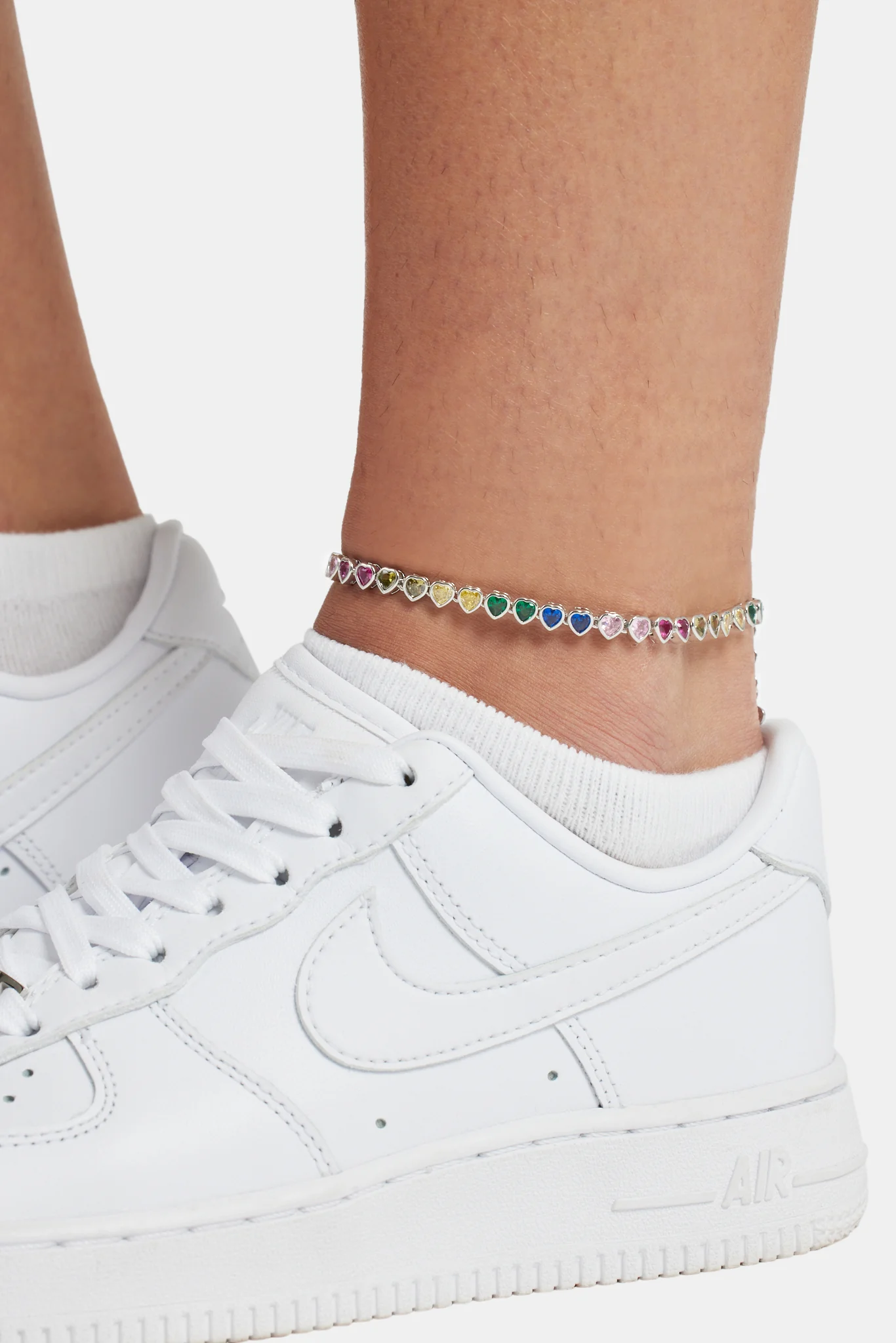 5mm Iced CZ Multi Colour Heart Tennis Anklet - Image 3