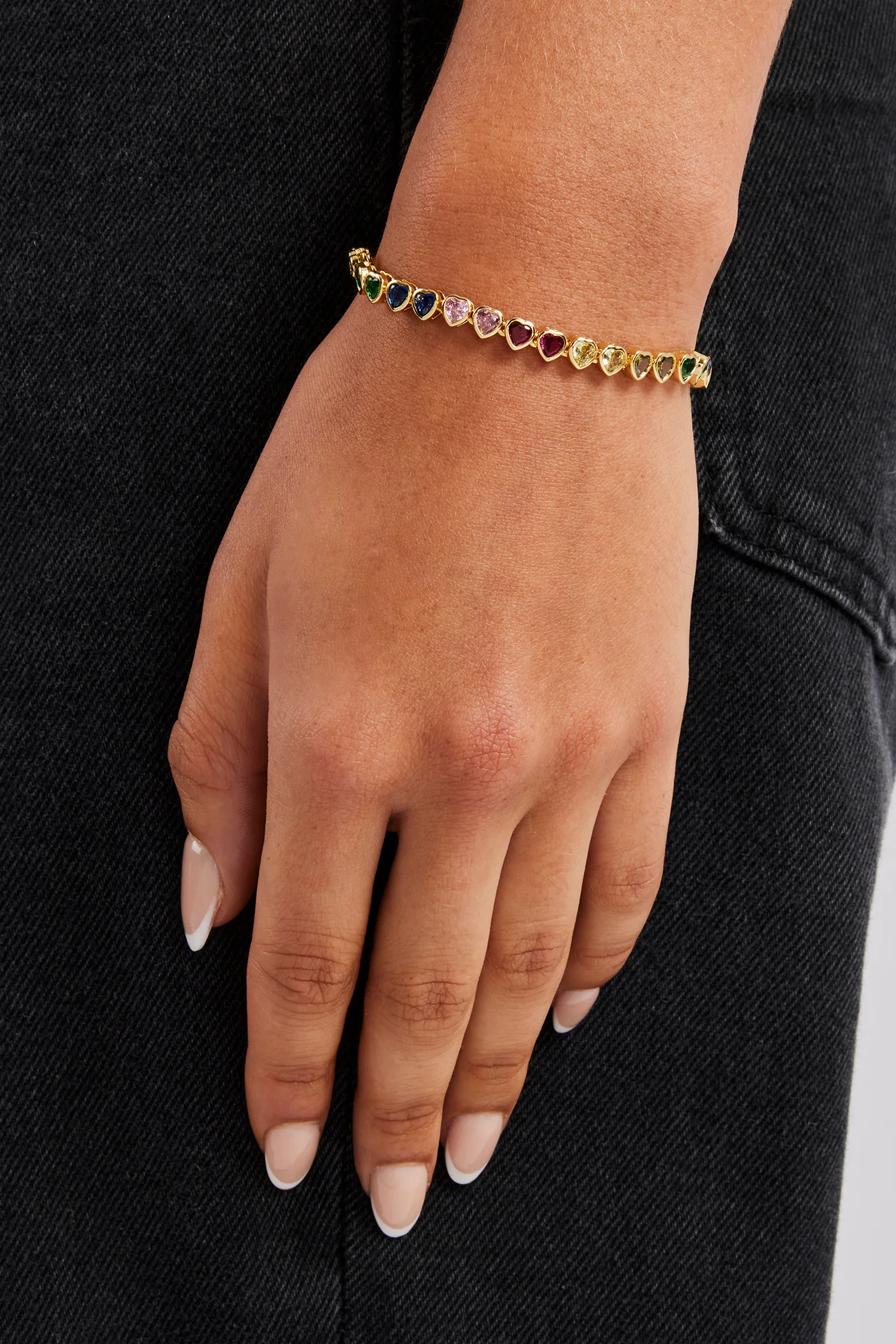 5mm Iced Multi Colour Heart Tennis Bracelet - Gold - Image 2