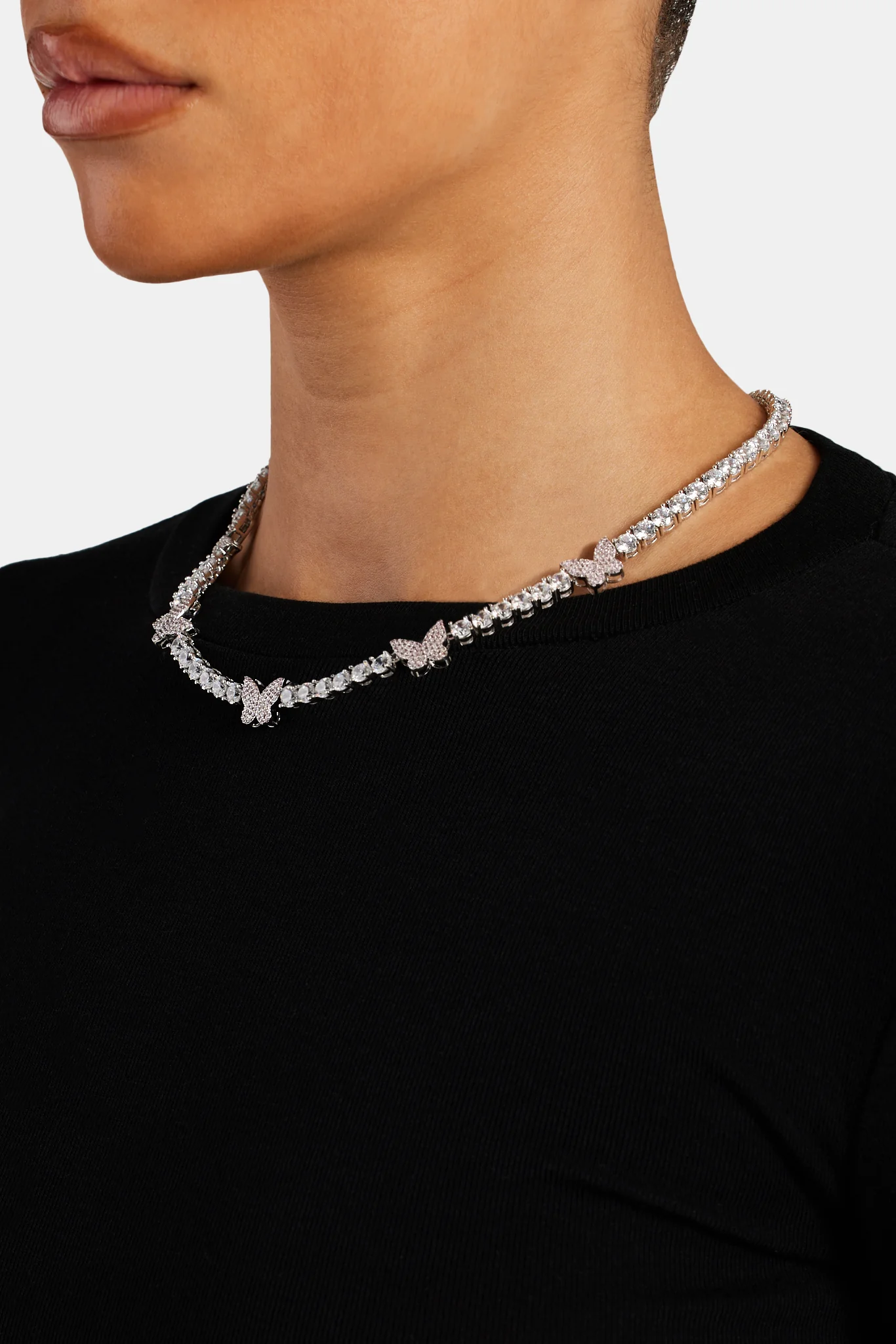 5mm Iced Pink Cz Butterfly Tennis Necklace - Image 4
