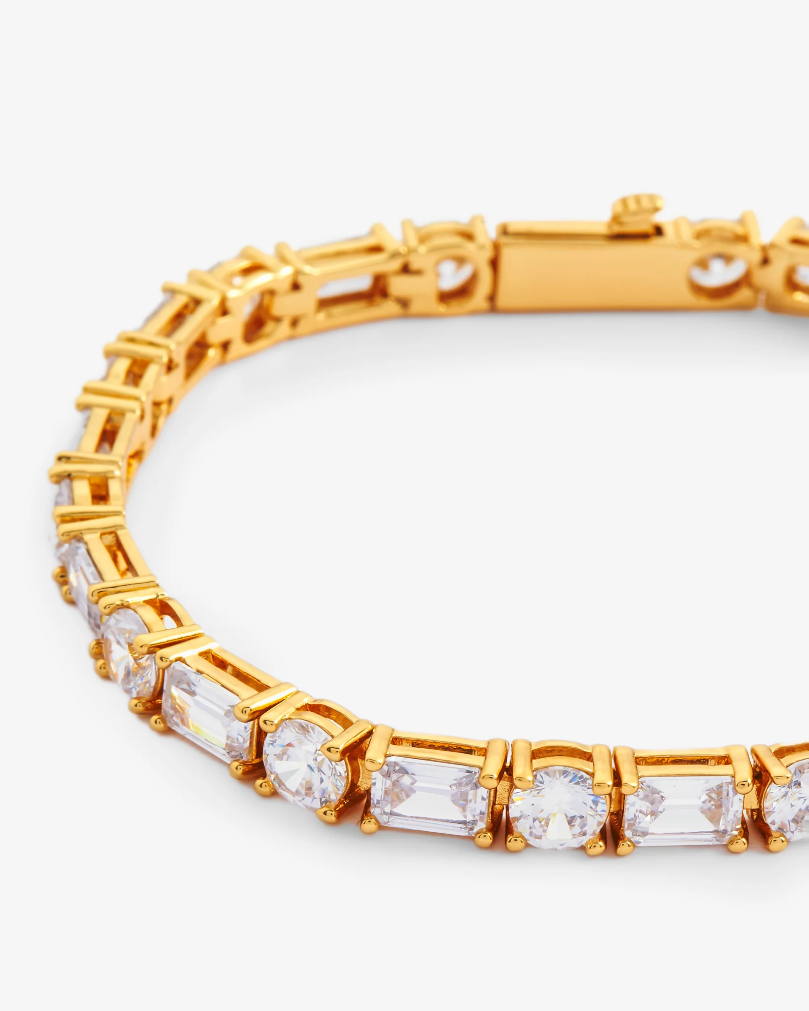 5mm Round & Rectangular Tennis Bracelet - Gold - Image 2