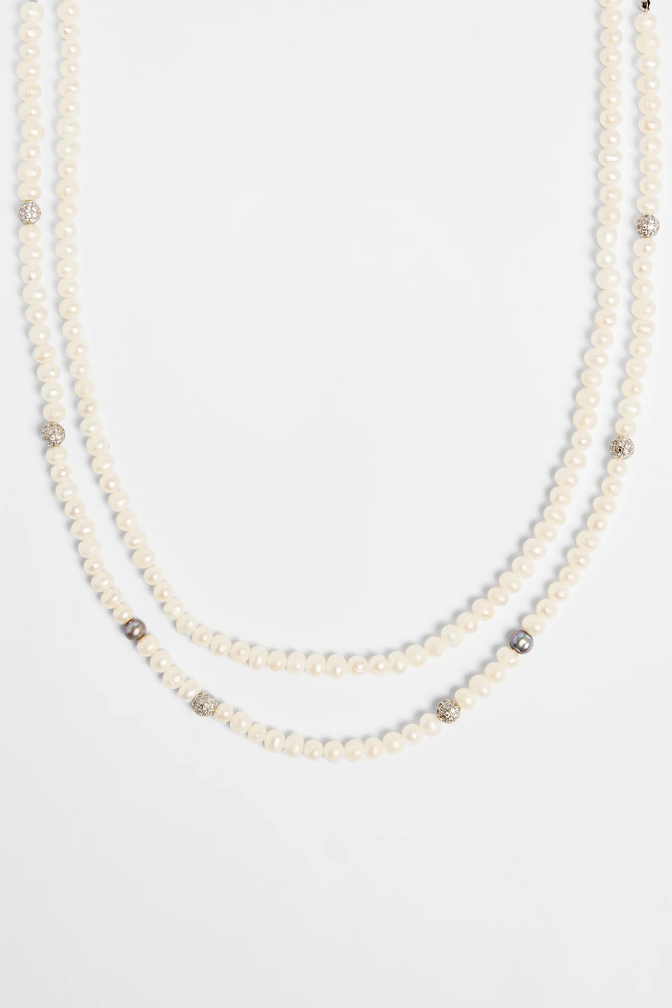6mm Double Layer Freshwater Pearl & Iced Ball Necklace